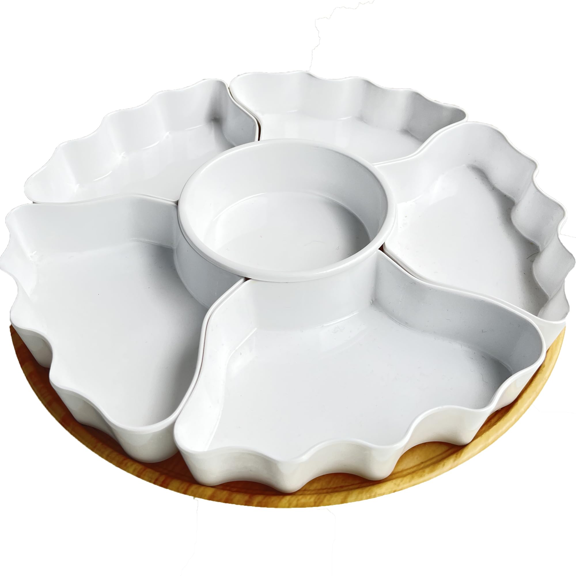 11.4 Inch Melamine Serving Tray and Platters Set - 7-Piece White Divided Serving Bowls for Chips, Dip, Fruit, Veggies, Candy & Snacks | Removable Dishes for Party, Kitchen Decor & Entertaining