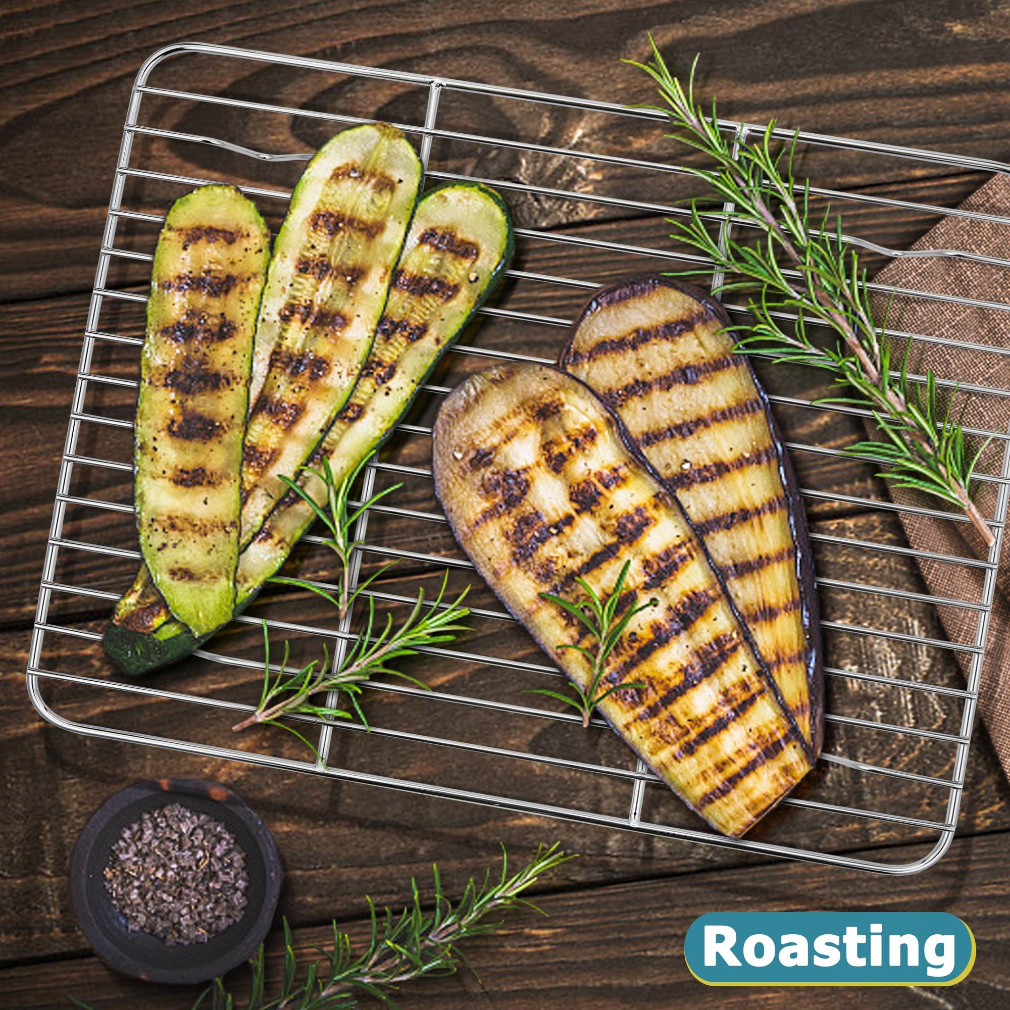 Herogo 2-Piece Stainless Steel Cooling Rack Set for Baking, Roasting & Grilling - 24.8 x 19 x 1.5cm Oven-Safe Wire Rack for Cakes, Cookies, Bread - Dishwasher Safe Metal Baking Cooling Grid - Perfect for Home Baking, BBQ Parties & Meal Prep
