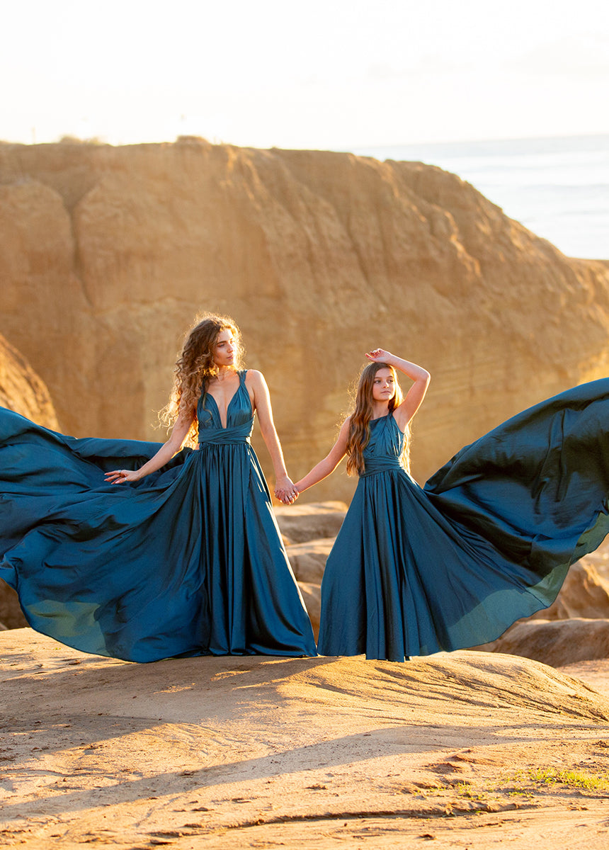 Junie Impact Dress in Deep Ocean - Stylish Women's Flowy Midi Dress for Casual Wear, Office & Summer Outings
