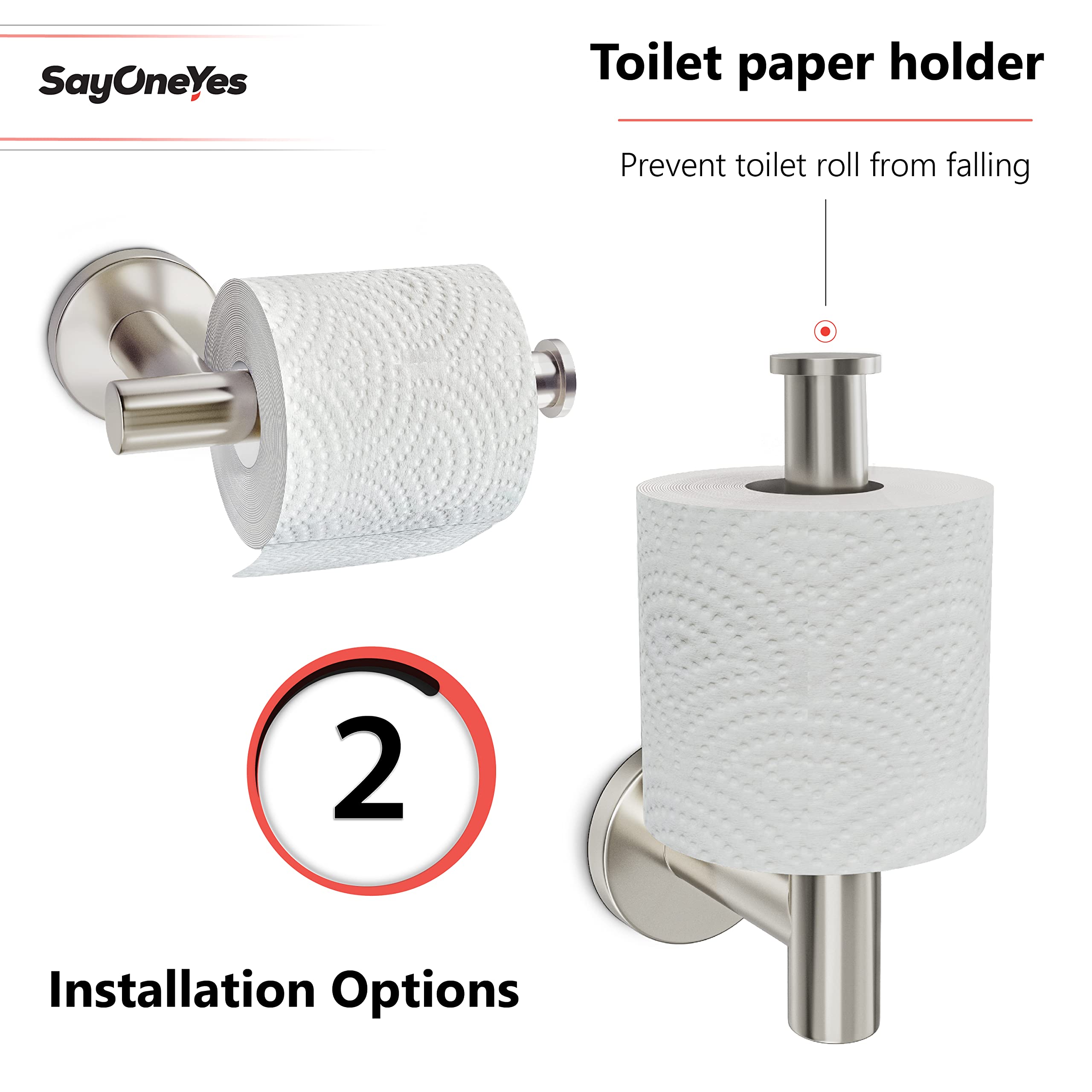 Brushed Nickel Toilet Paper Holder Wall Mount – SUS304 Stainless Steel Rotate Proof Modern Bathroom Tissue Roll Holder – 2 Pack for Home, Kitchen, Washroom – Durable & Stylish Bathroom Accessory for Easy Paper Access