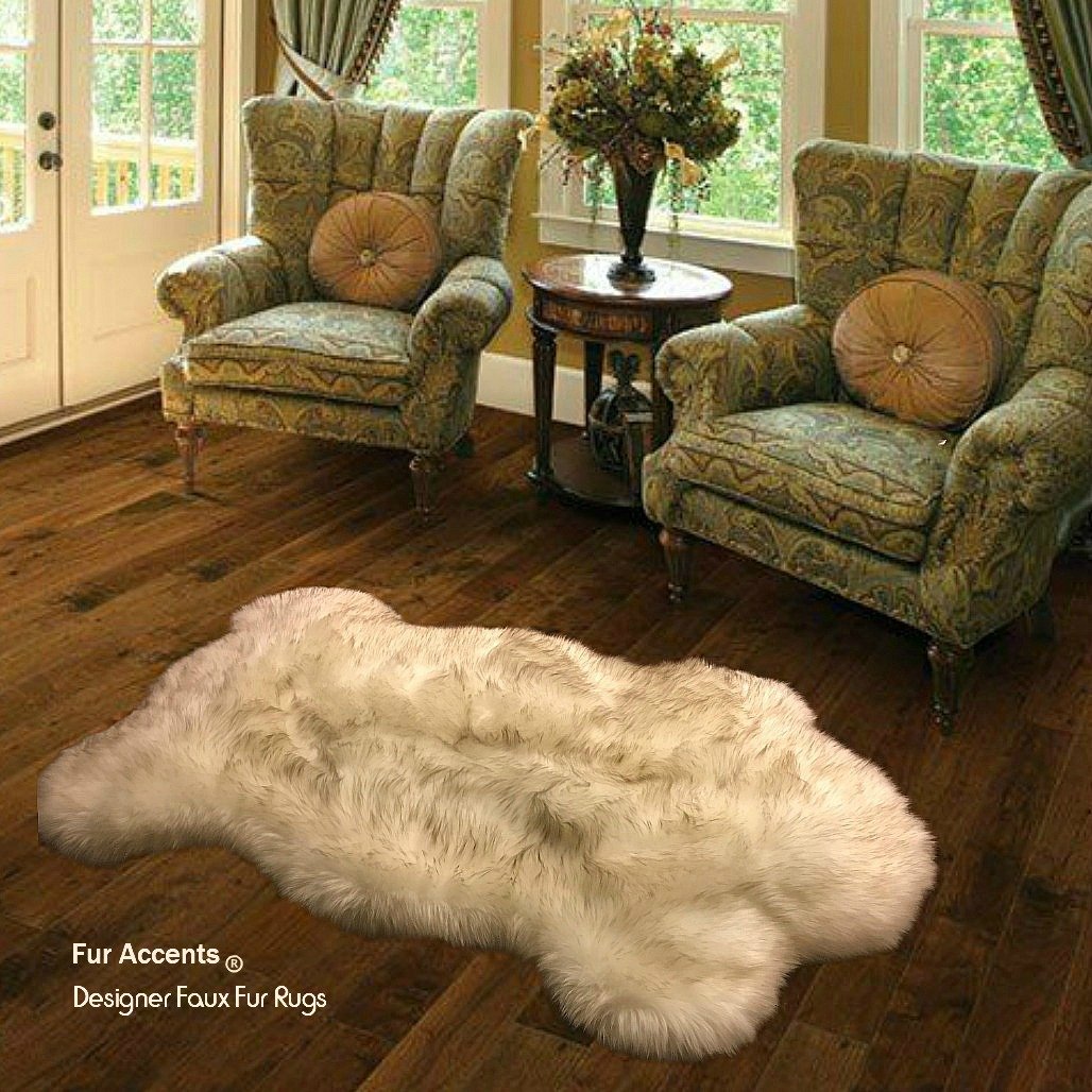 Luxury White Russian Wolf Fur Throw Rug with Brown Tips - Super Thick & Padded 2-Sided Dog Bed (3x5 ft) - Cozy Pet Blanket for Sofa, Bed & Floor - Perfect for Winter Warmth & Home Decor