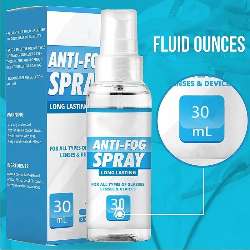 Premium Anti-Fog Eyeglass Cleaner Spray - Lens Cleaning Solution for Glasses, Sunglasses & Goggles - Prevent Fogging for Sports, Driving & Outdoor Activities
