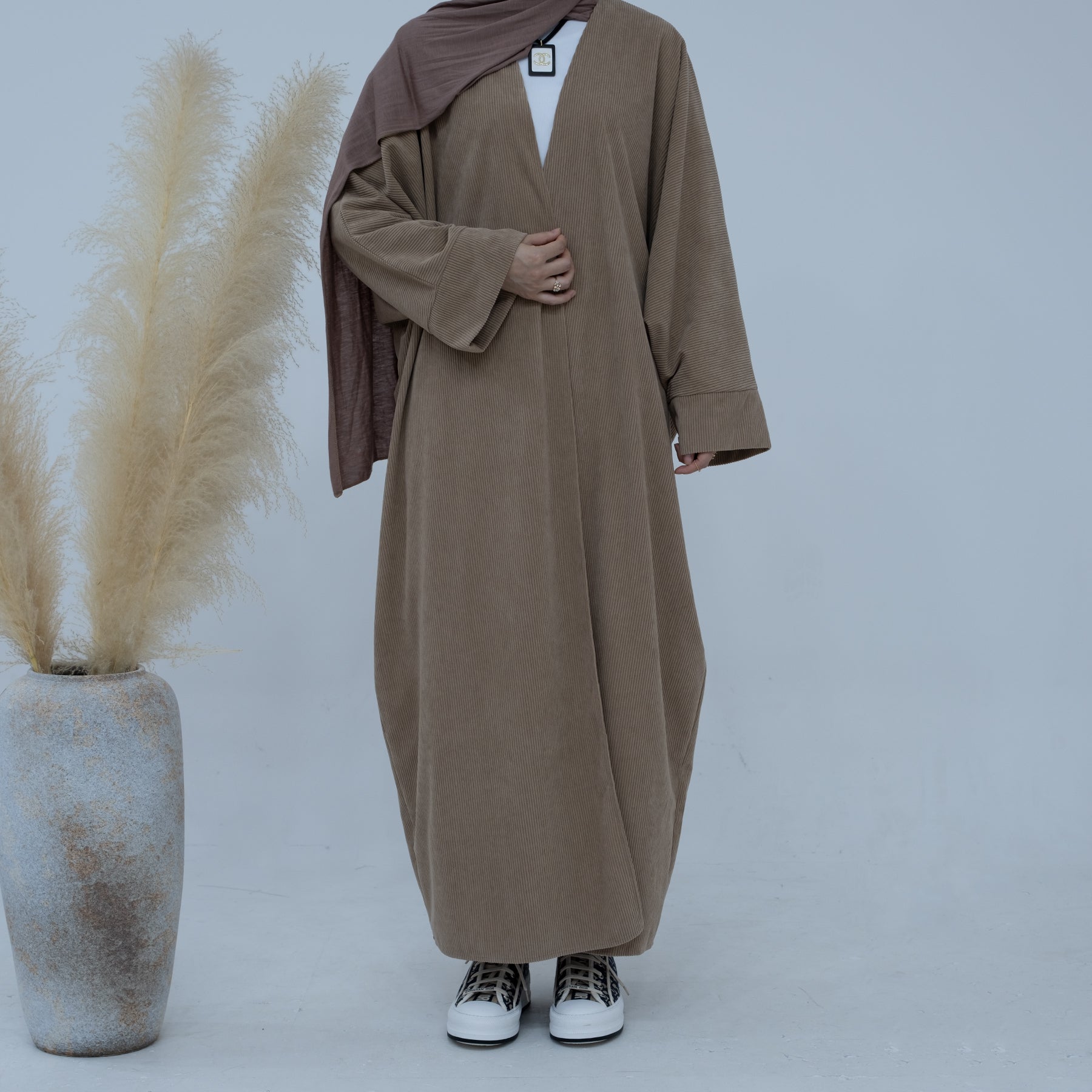 Melissa Corduroy Autumn Duster Coat for Women - Taupe Long Cardigan | Perfect for Fall Layering, Office Wear & Casual Outfits