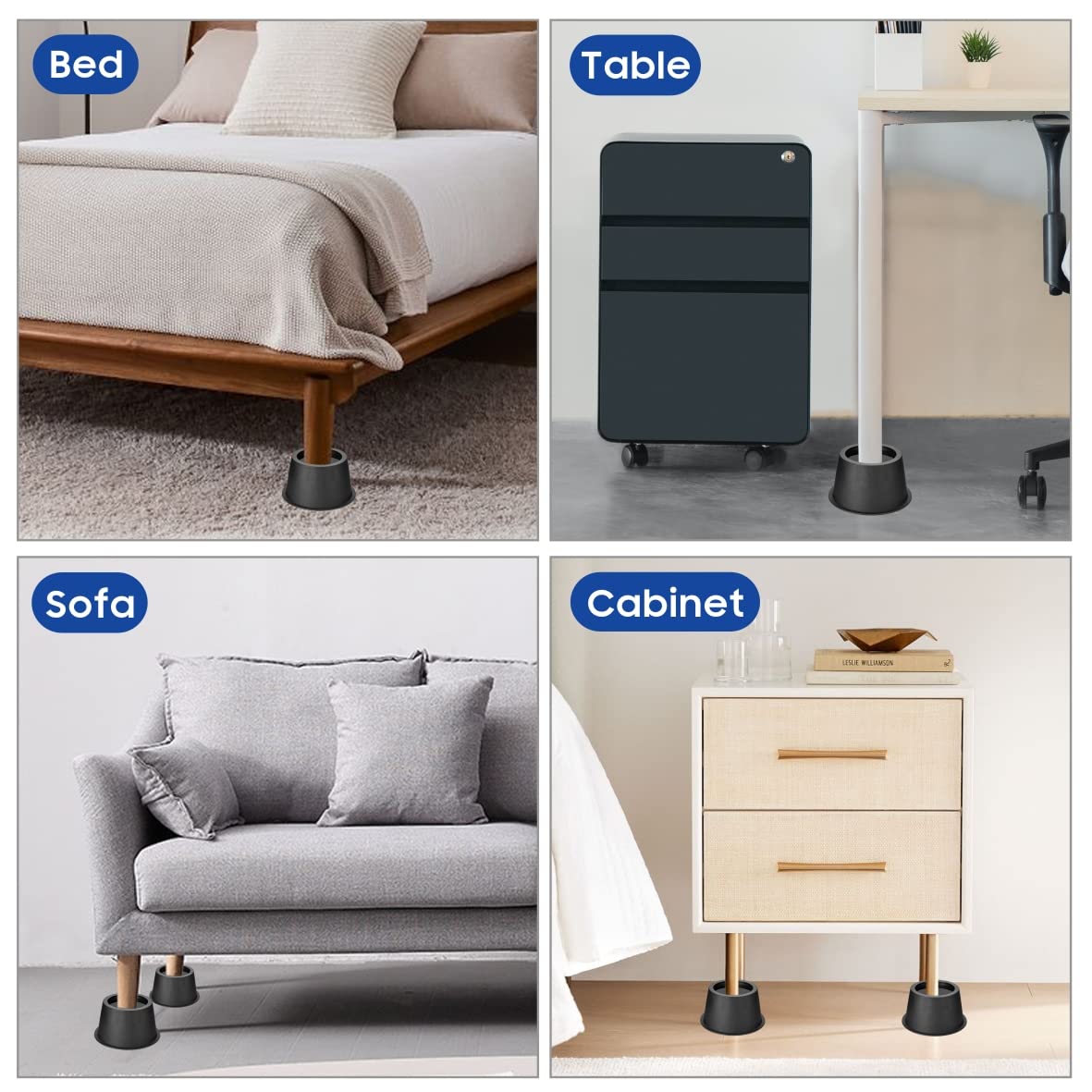 MixDora 2 Inch Round Bed Chair Risers with Non-Slip Foam Pads - Heavy Duty Furniture Lifters for Sofas, Couches, Desks & Tables (Set of 4) - Perfect for Home, Office & Dorm Room Furniture Elevation