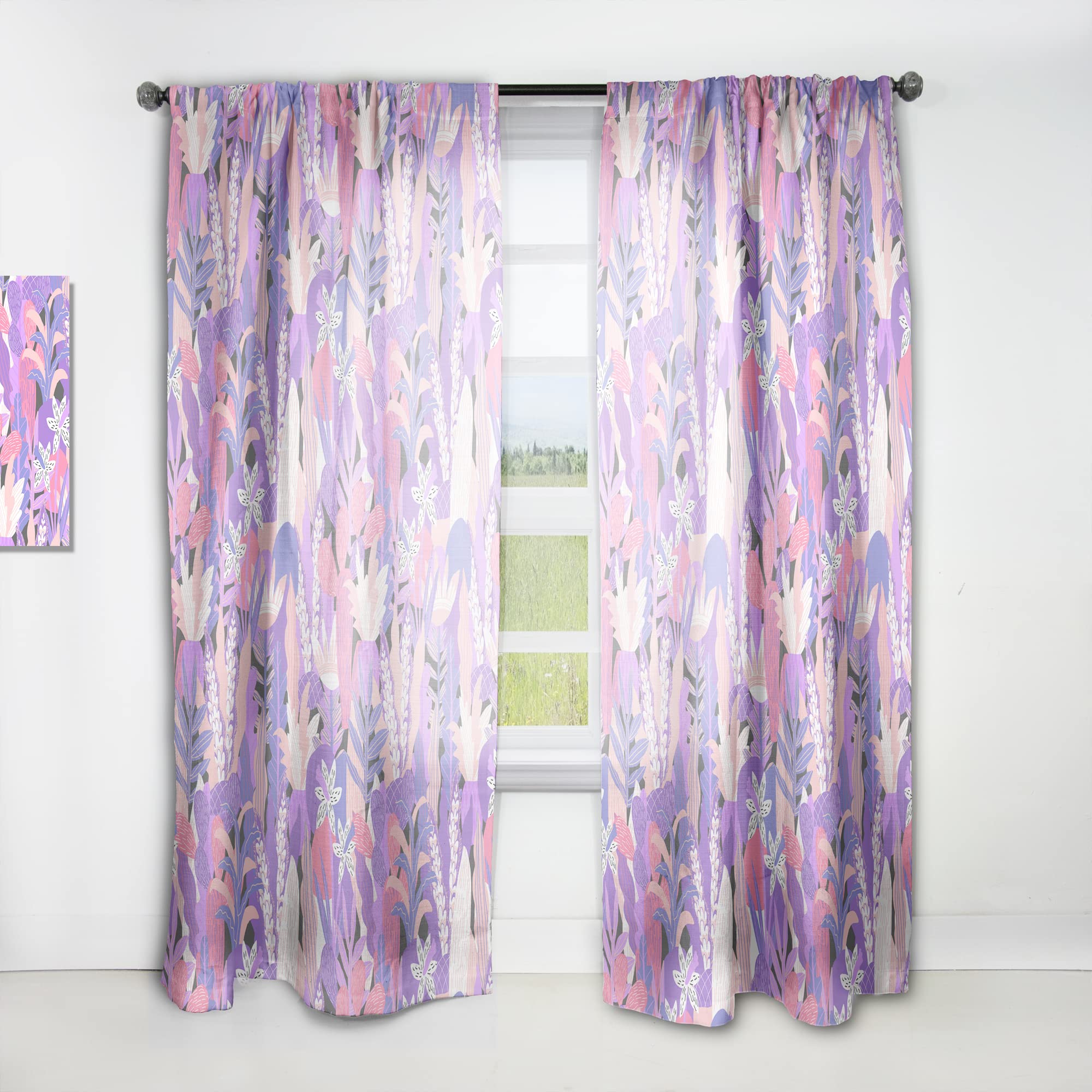 DesignQ Purple Fantasy Flowers Thermal Insulated Curtains - Single Panel 52x63 - Elegant Window Treatments for Bedroom & Living Room - Perfect for Home Decor & Light Blocking