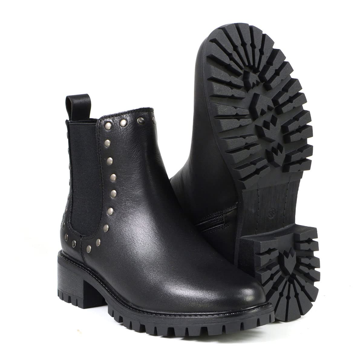 Milwaukee MBL9457 Women's Black Leather Ankle Boots with Rivets - Fashion Booties for Casual Wear & Night Out - Size 8