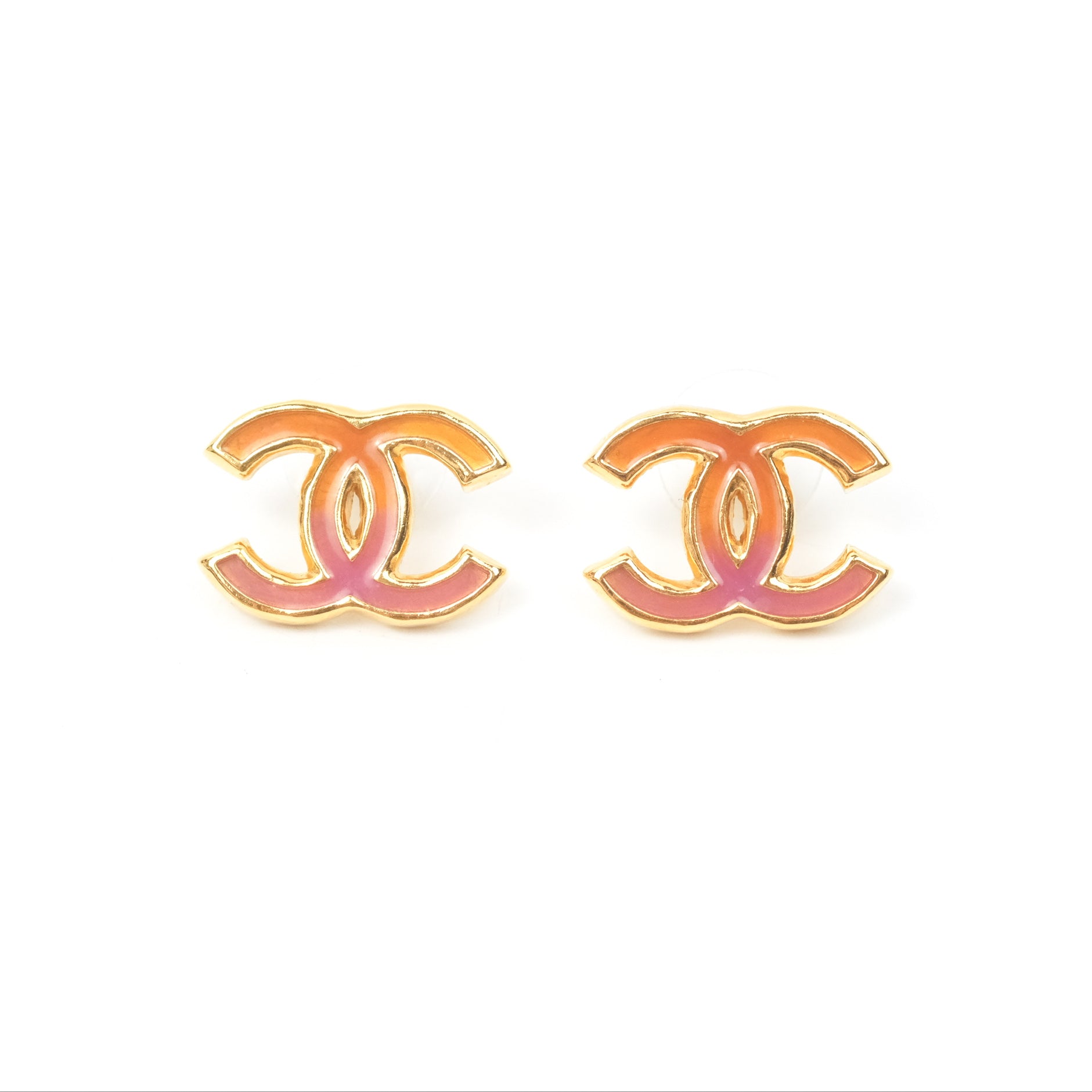 Chanel CC Orange & Pink Gold Tone Earrings - Luxury Fashion Jewelry for Women, Perfect for Parties, Weddings & Special Occasions