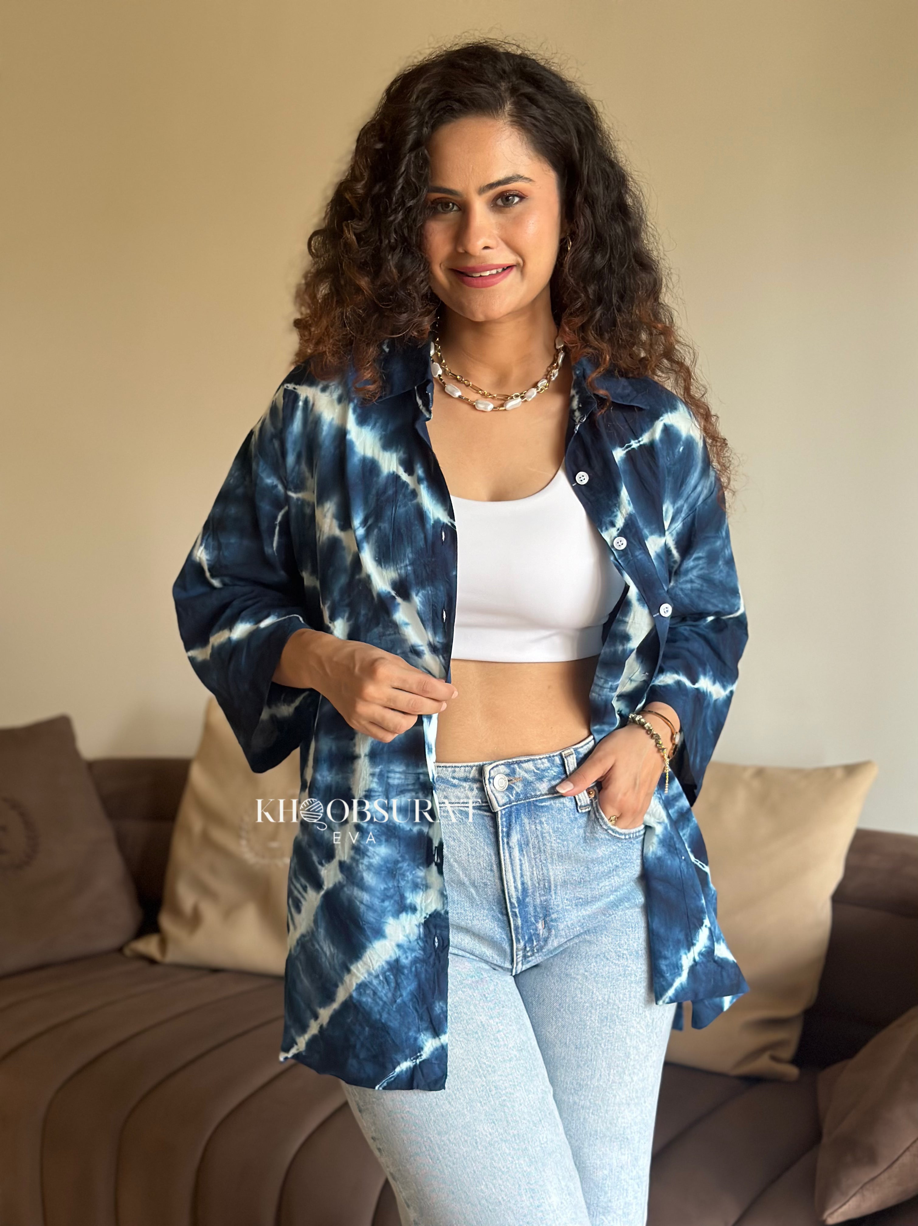 Blue Oversized Shirt for Women - Trendy Loose Fit Long Sleeve Button Down Top - Perfect for Casual Outfits, Layering & Streetwear Fashion