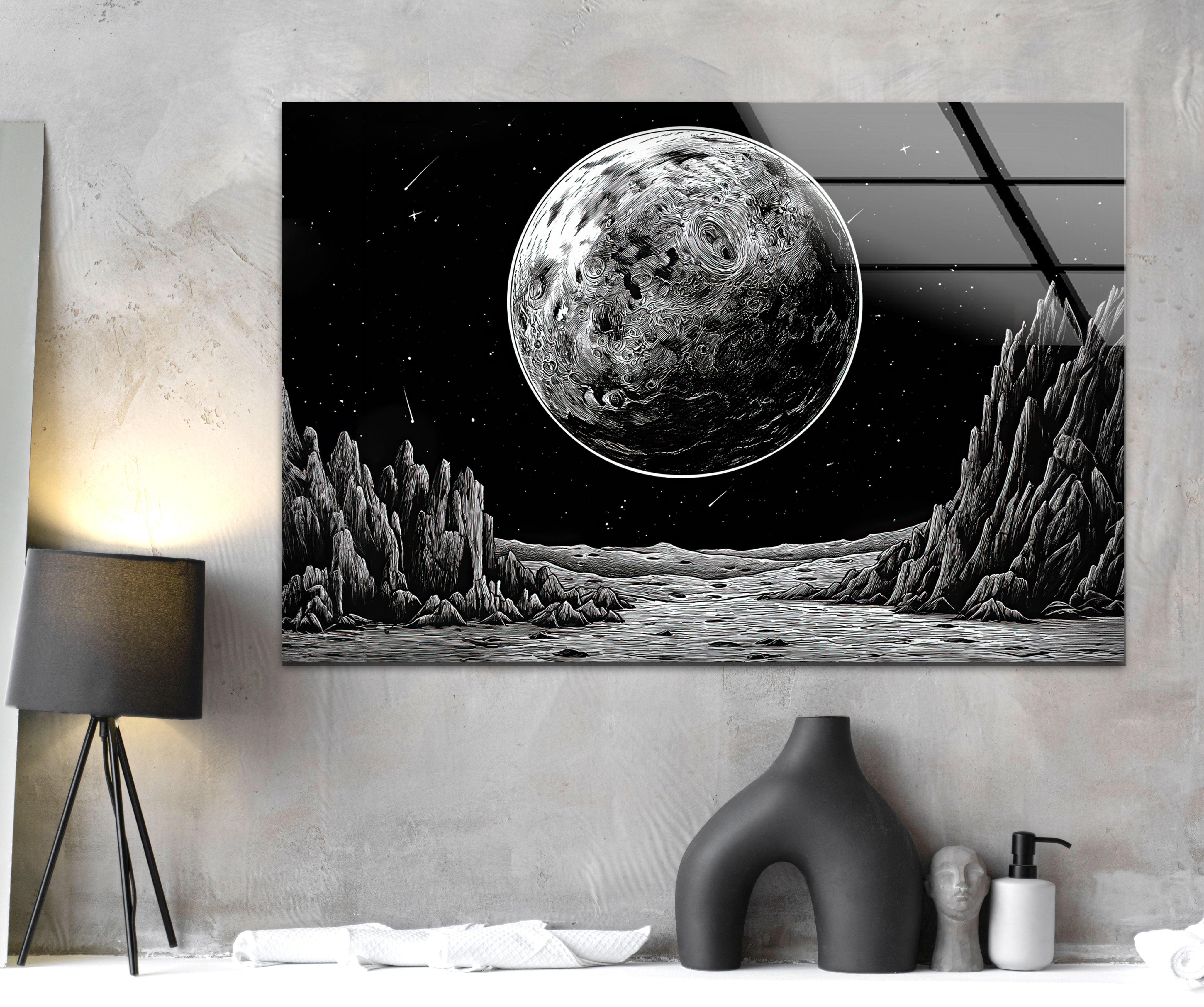 Black Moon Glass Wall Art - Handmade Modern Home Decor for Living Room, Bedroom & Office - Unique Glass Artwork for Stylish Interior Design