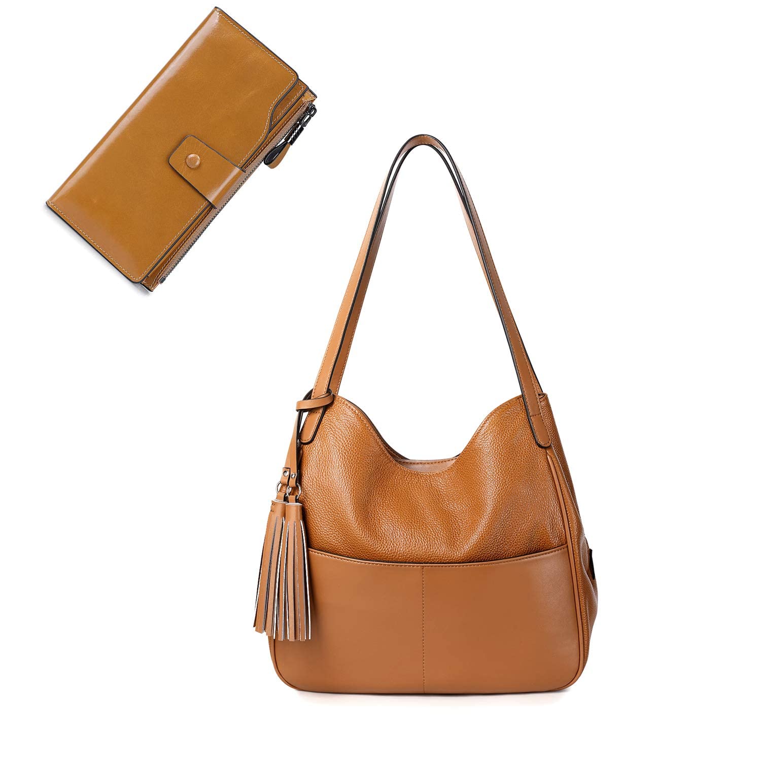S-ZONE Women's Leather Hobo Shoulder Bag - Fashion Multi-Pocket RFID Blocking Handbag with Matching Wallet | Perfect for Work, Travel & Everyday Use