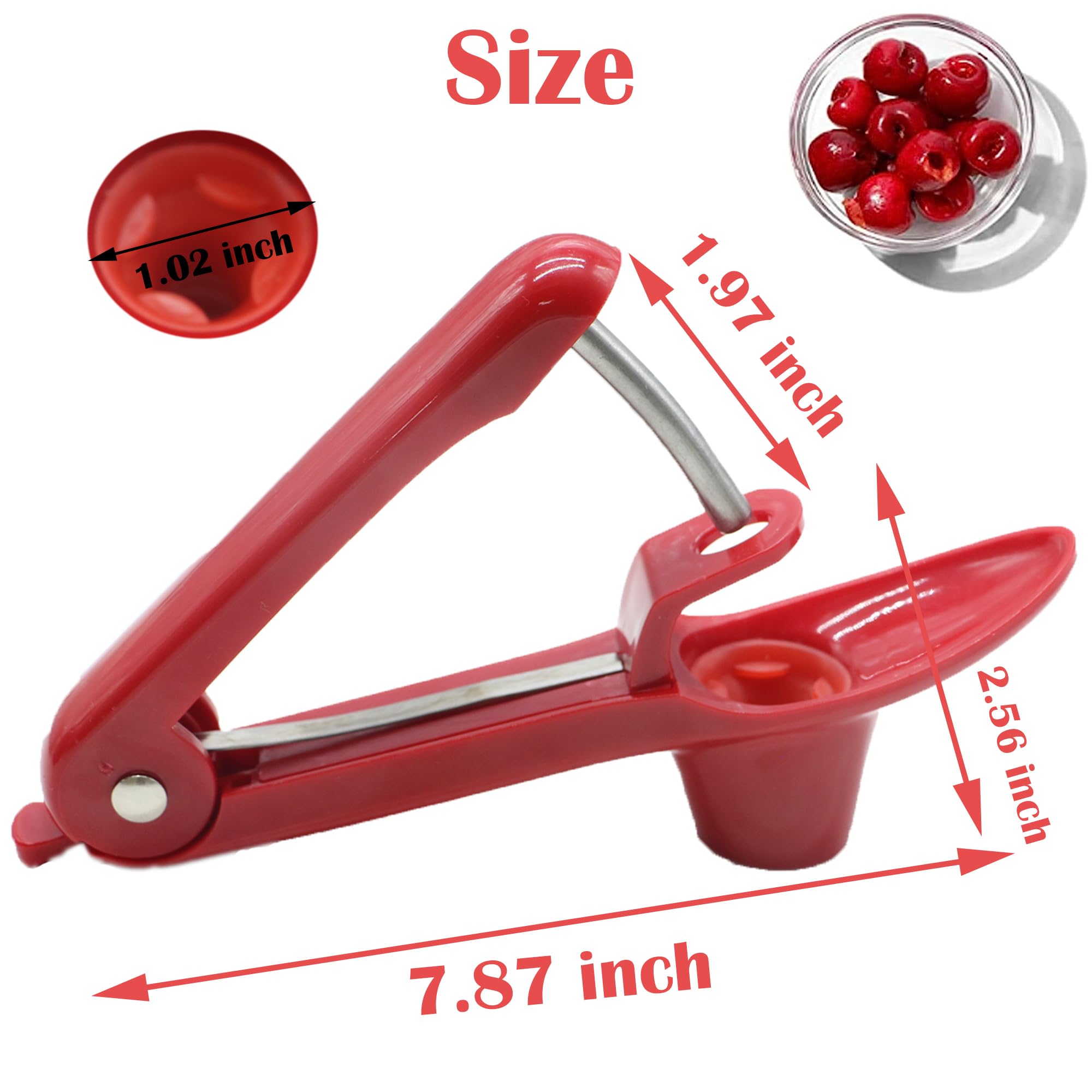 Premium Cherry Pitter Tool - Stainless Steel Cherry & Olive Pitter with Seed Stone Remover for Cherry Jam, Baking, Canning | Space-Saving Lock Design | Perfect for Home Kitchen & Commercial Use (Red)