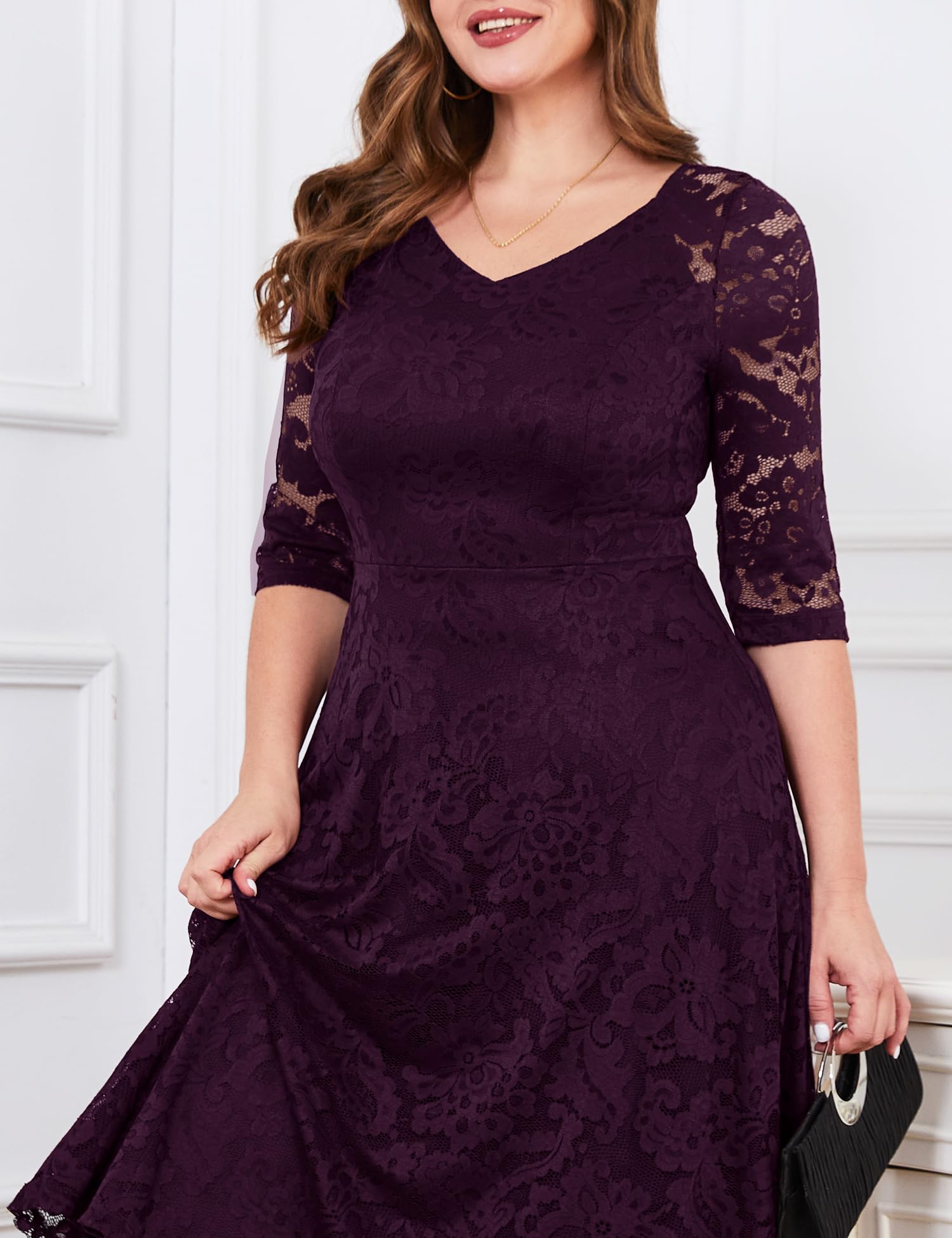 Elegant Long-Sleeve Lace Wedding Guest Dress for Women - A-Line Formal Cocktail Party Midi Gown | Perfect for Prom, Evening Events & Special Occasions