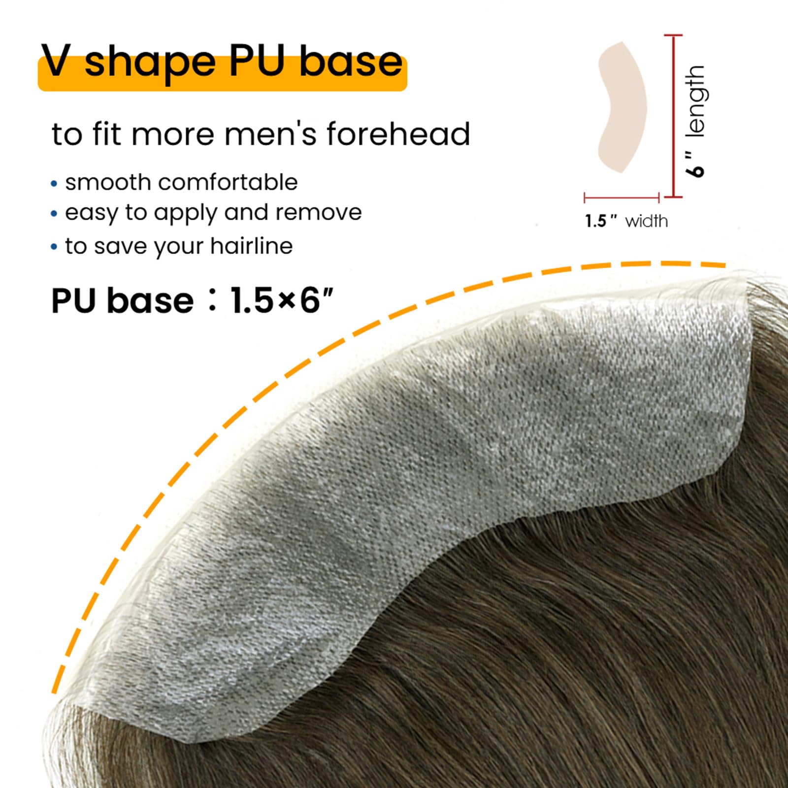 Lordhair Men's Toupee - V-Shape Natural Hairline Human Hair System (6x1.5 Inch, Medium Dark Brown #4) | Realistic Hair Replacement for Thinning Hair & Baldness | Perfect for Daily Wear, Work & Social Events