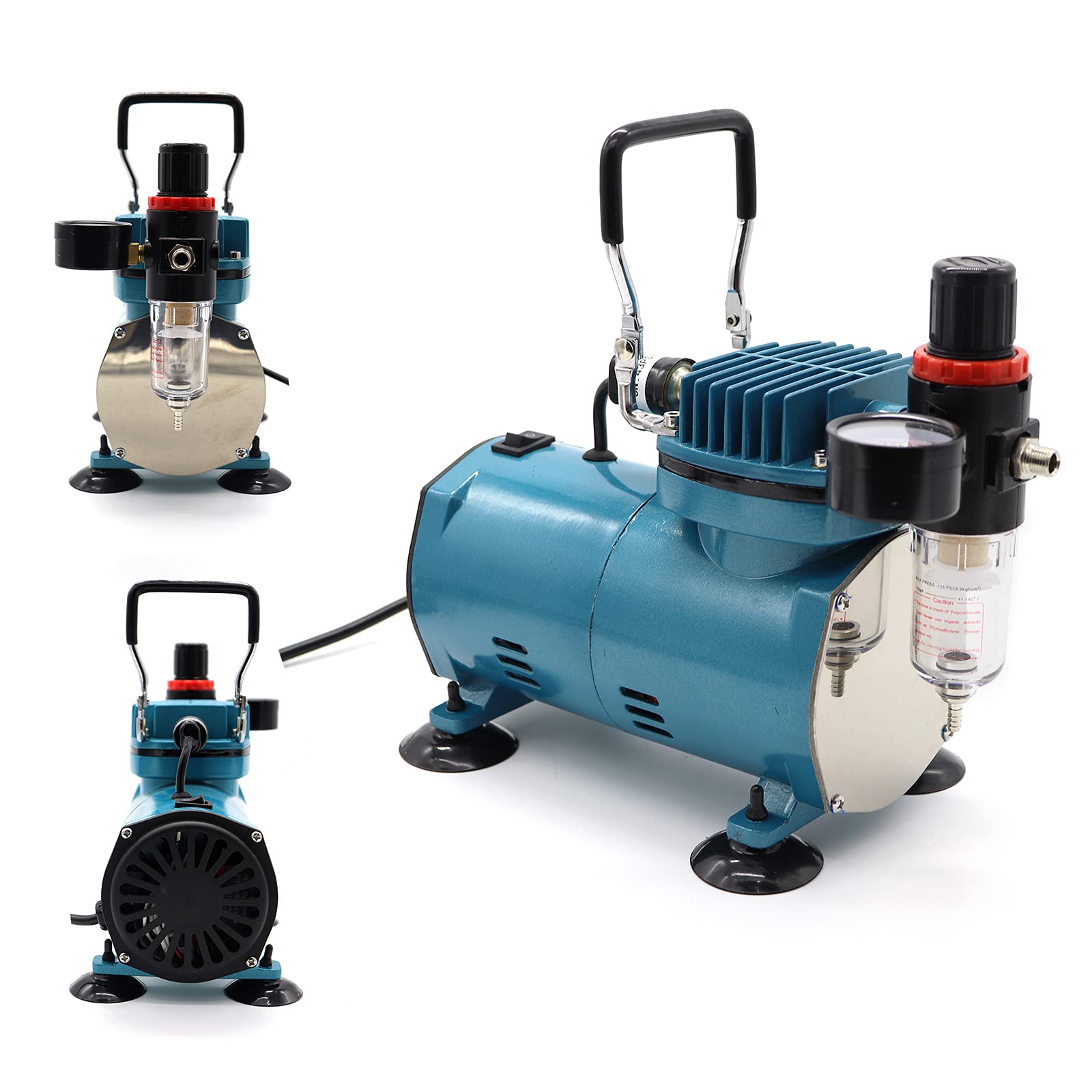1/5HP Airbrush Compressor Kit with Dual-Action Gravity Feed Airbrush, Holder, Cleaning Brush & 6ft Hose - Perfect for Model Painting, Cake Decorating, Nail Art & DIY Crafts