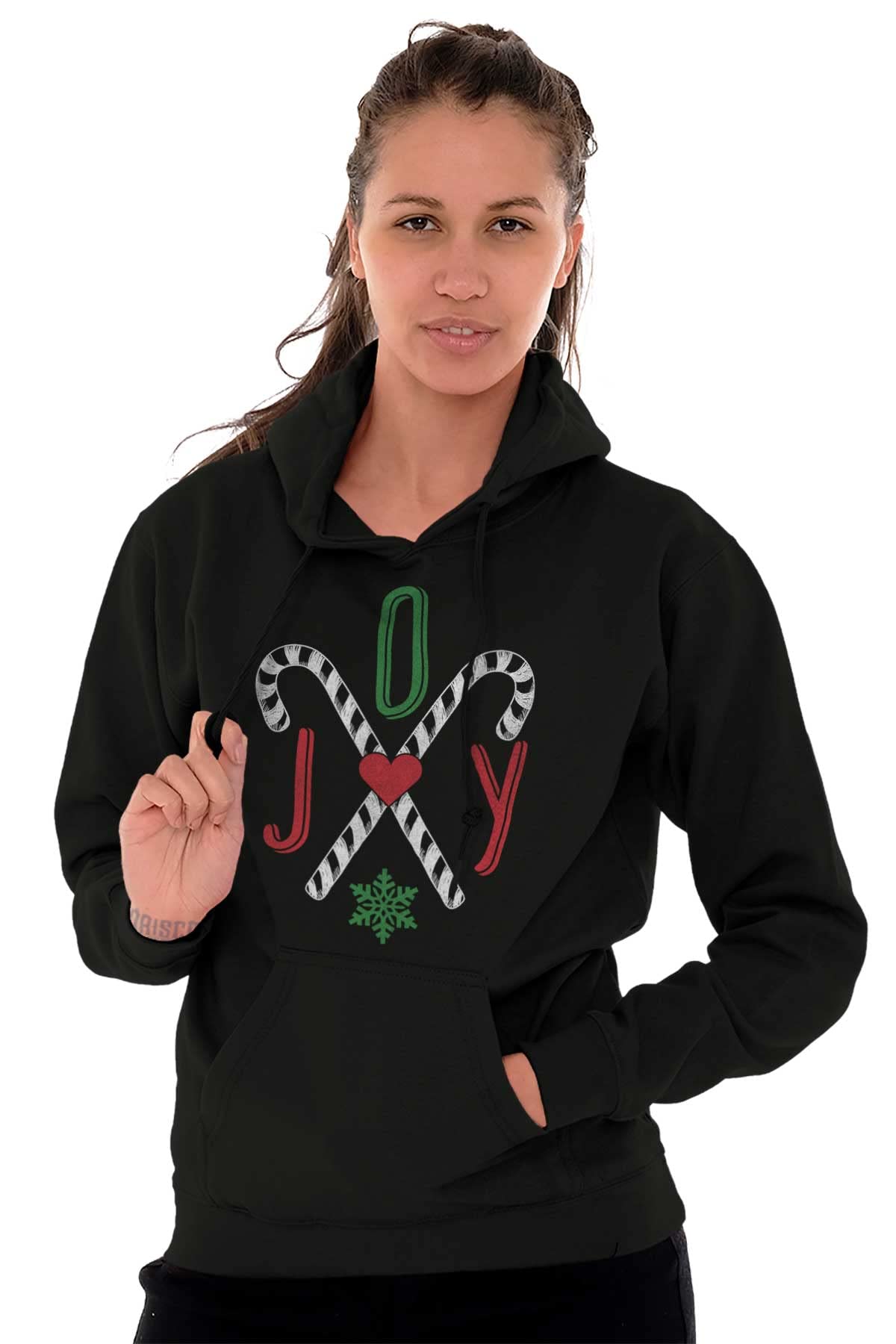 Festive Christmas Candy Cane Print Hoodie for Women - Cozy Fleece Pullover Sweatshirt with Holiday Design - Perfect for Xmas Parties, Gift Exchanges & Winter Celebrations
