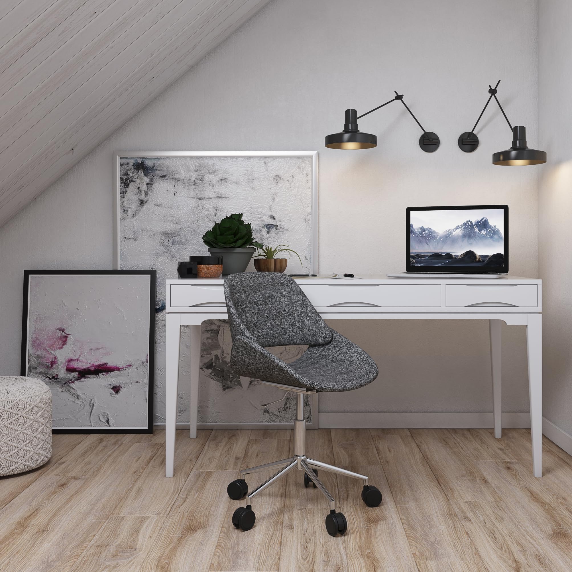 SIMPLIHOME Malden Swivel Adjustable Executive Office Chair - Ergonomic Computer Desk Chair with Lumbar Support, Grey - Perfect for Home Office, Study Room & Workspace