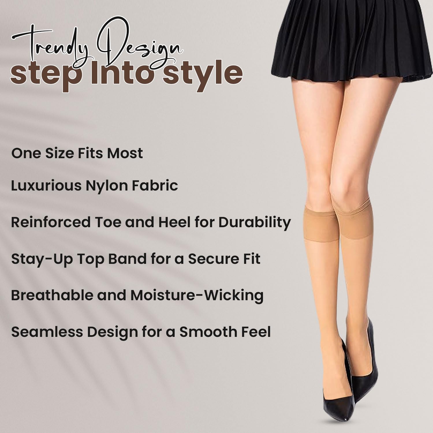 HiFEN® 6-Pack Women's 100% Nylon Knee High Socks with Comfort Top - Perfect for Work, Casual Wear & Outfits