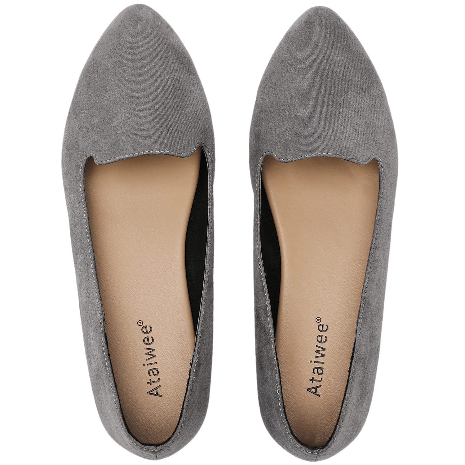Ataiwee Women's Pointed Toe Suede Ballet Flats - Comfortable Classic Flat Shoes for Work, Office & Casual Wear