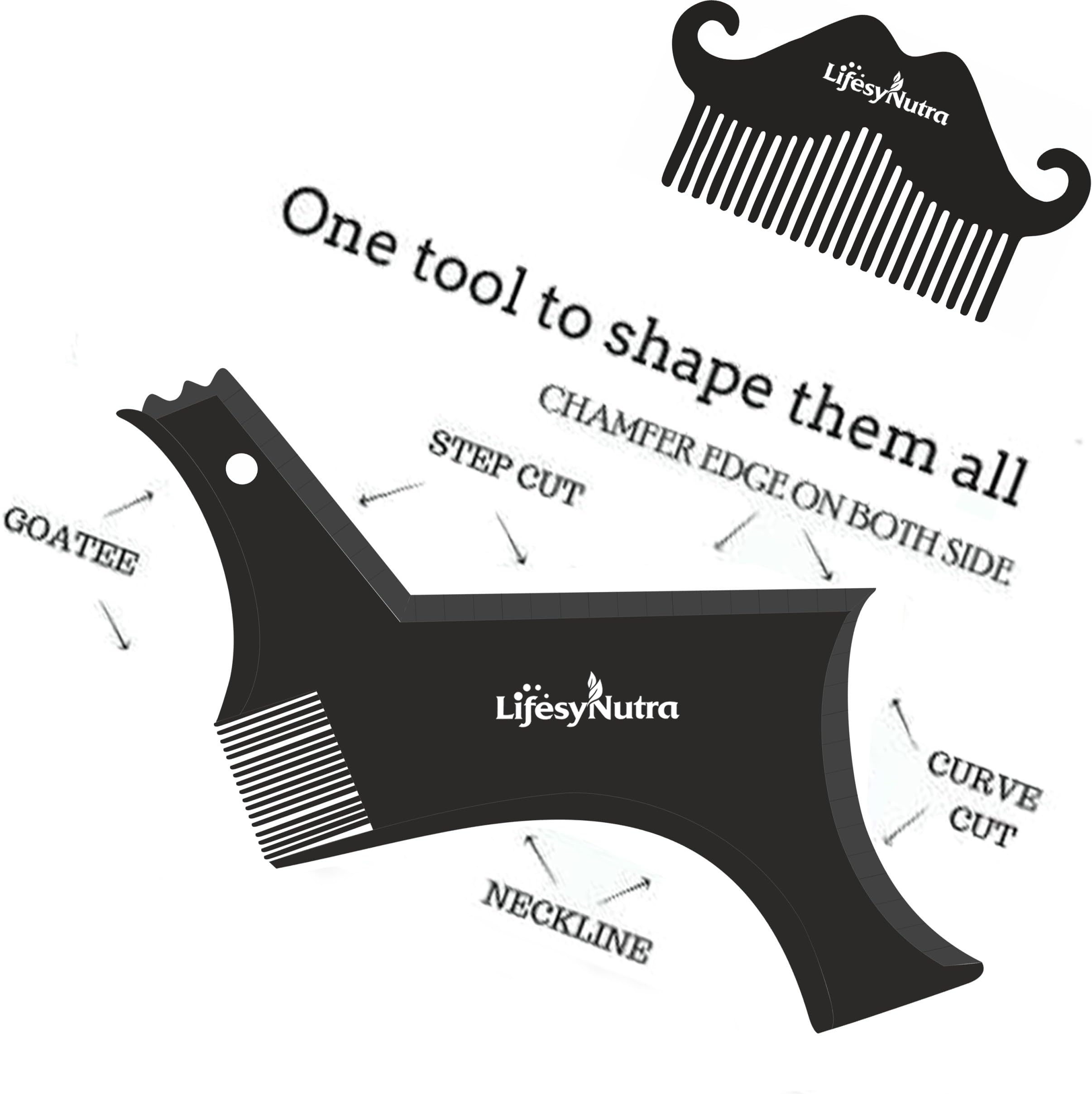 Professional Beard Shaping Tool Kit with Comb & Neckline Guide - 4 Black Beard Templates for Precise Trimming & Styling - Perfect for Home & Salon Use - Ideal for Men's Grooming, Daily Shaving & Beard Maintenance