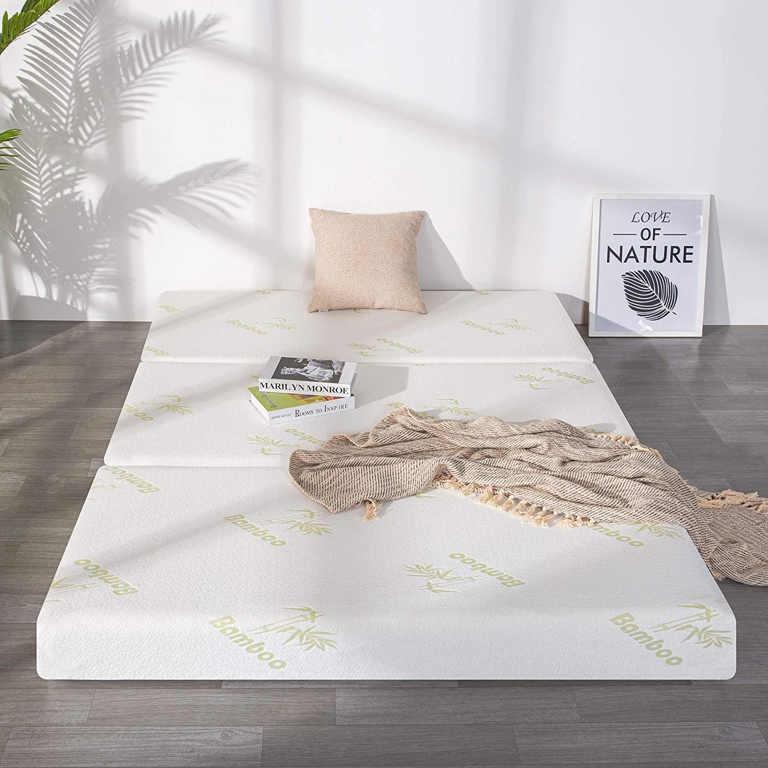 Inofia 6 Inch Twin Size Memory Foam Folding Mattress - Ultra Soft Removable Cover, Non-Slip Bottom & Breathable Mesh Sides, Portable Trifold Design (78
