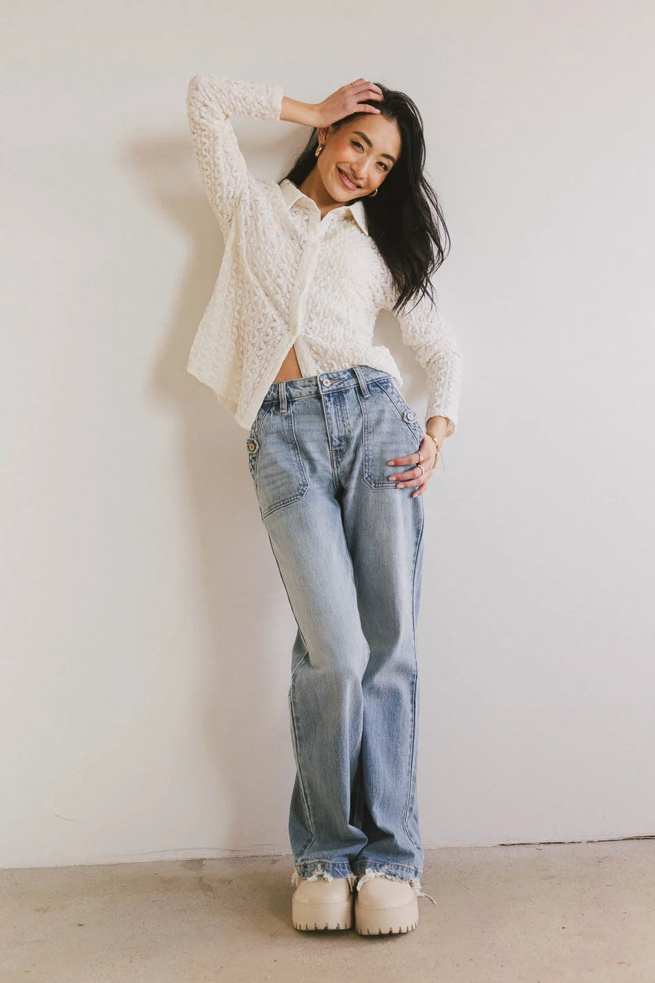 Lockie Lace Button Up Blouse - Cream White Women's Fashion Top for Work & Date Night | Elegant Office Wear & Romantic Evening Outfits