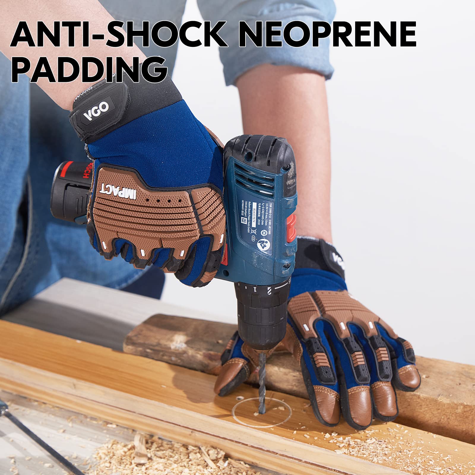 1 Pair Heavy Duty Leather Work Gloves for Mechanics - Impact Resistant, Anti-Vibration, Water-Repellent Safety Gloves (CA7725) - Ideal for Construction, Automotive Repair & Outdoor Work