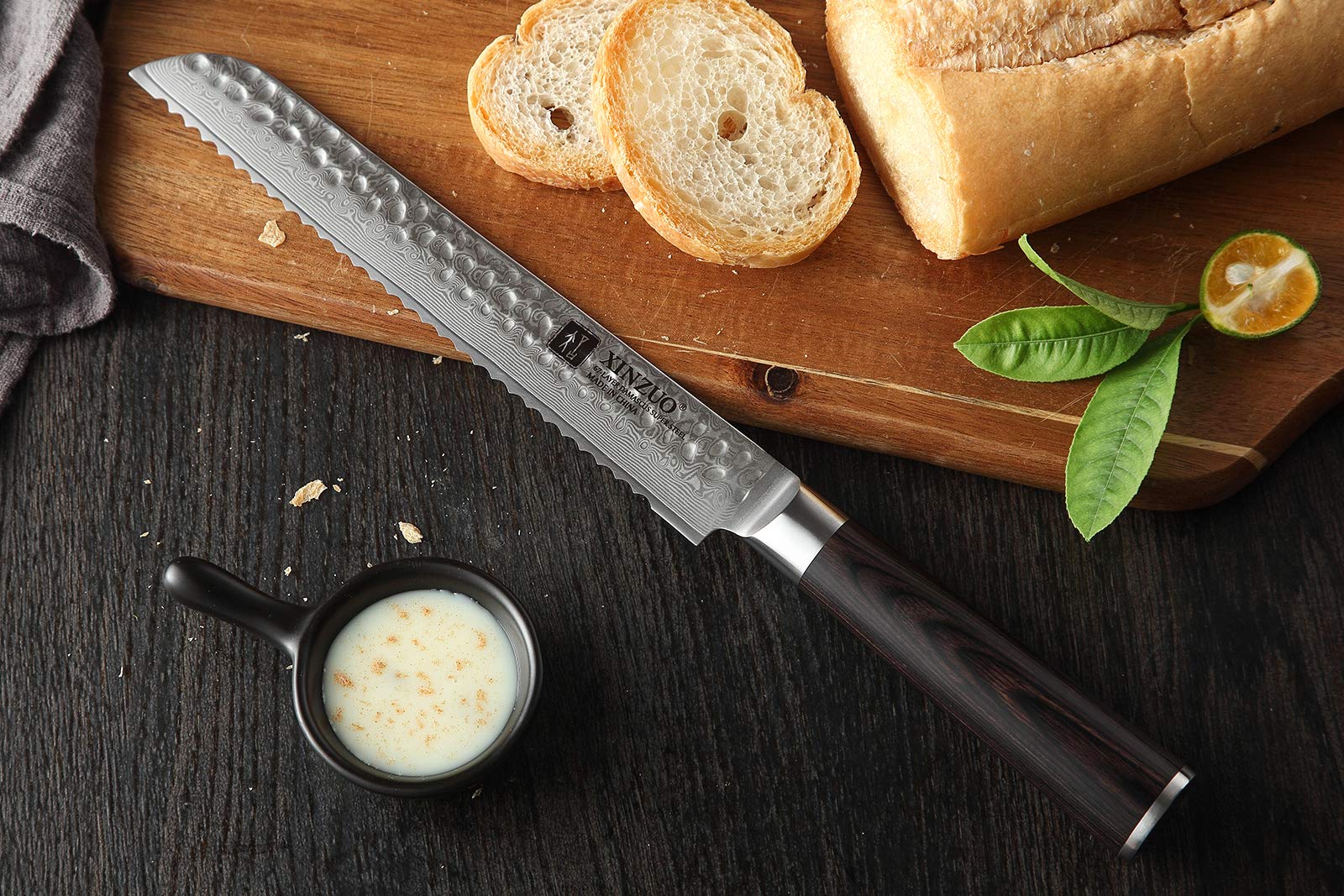 XINZUO 8 Inch 67 Layers Damascus Bread Knife - Professional Serrated Bread Knife with Pakkawood Handle for Homemade Bread, Pastry, Cake Cutting | Razor Sharp Blade & Gift Box Included | Perfect for Bakeries, Kitchens & Bread Lovers