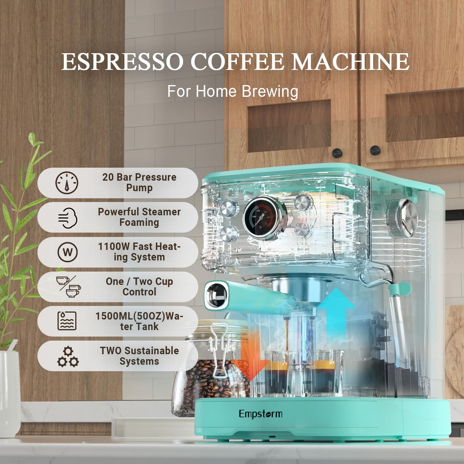 20 Bar Espresso Coffee Machine with Milk Frother Steam Wand - 2 in 1 Latte & Cappuccino Maker, Compatible with Original NS Capsules (Blue) - Perfect for Home Baristas & Coffee Lovers