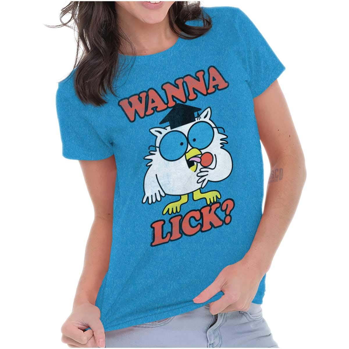 Funny Mr. Owl Tootsie Pop Graphic Tee for Women - Vintage Cartoon Owl T-Shirt - Casual Cotton Junior Top for Parties, Gifts & Everyday Wear