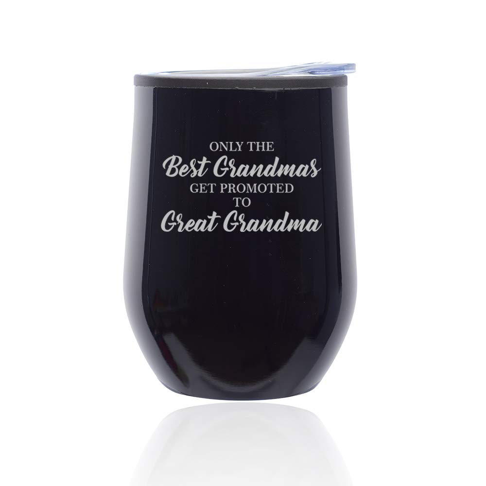 Stemless Wine Tumbler with Lid - 16oz Insulated Coffee Travel Mug, Double-Walled Glass Cup for Hot & Cold Drinks - Perfect Gift for Grandma, Great Grandma (Midnight Black) - Ideal for Home, Office, Travel & Outdoor Activities