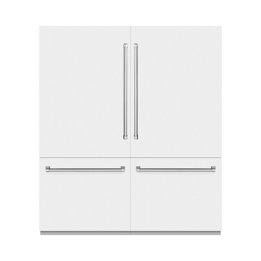 ZLINE 72 Inch 39.6 cu ft French Door Built-In Bottom Freezer Refrigerator with Water Dispenser & Ice Maker - White Matte Finish (RBIT WM 72) | Perfect for Modern Kitchens & Open Concept Homes