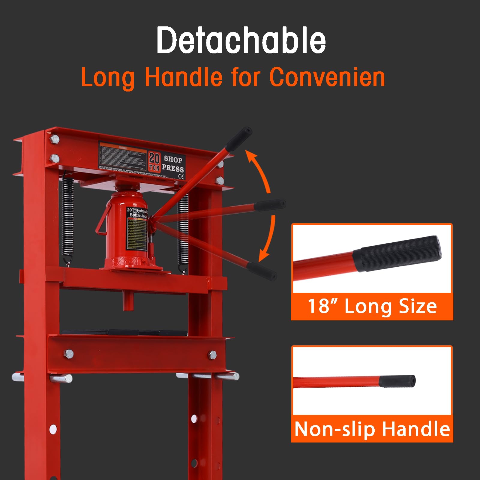 20 Ton Hydraulic Shop Press - Heavy Duty H-Frame Floor Mount Hydraulic Press with Adjustable Height Work Table & Press Plates | Ideal for Car Repair, Metalworking, and Garage Use (Red)