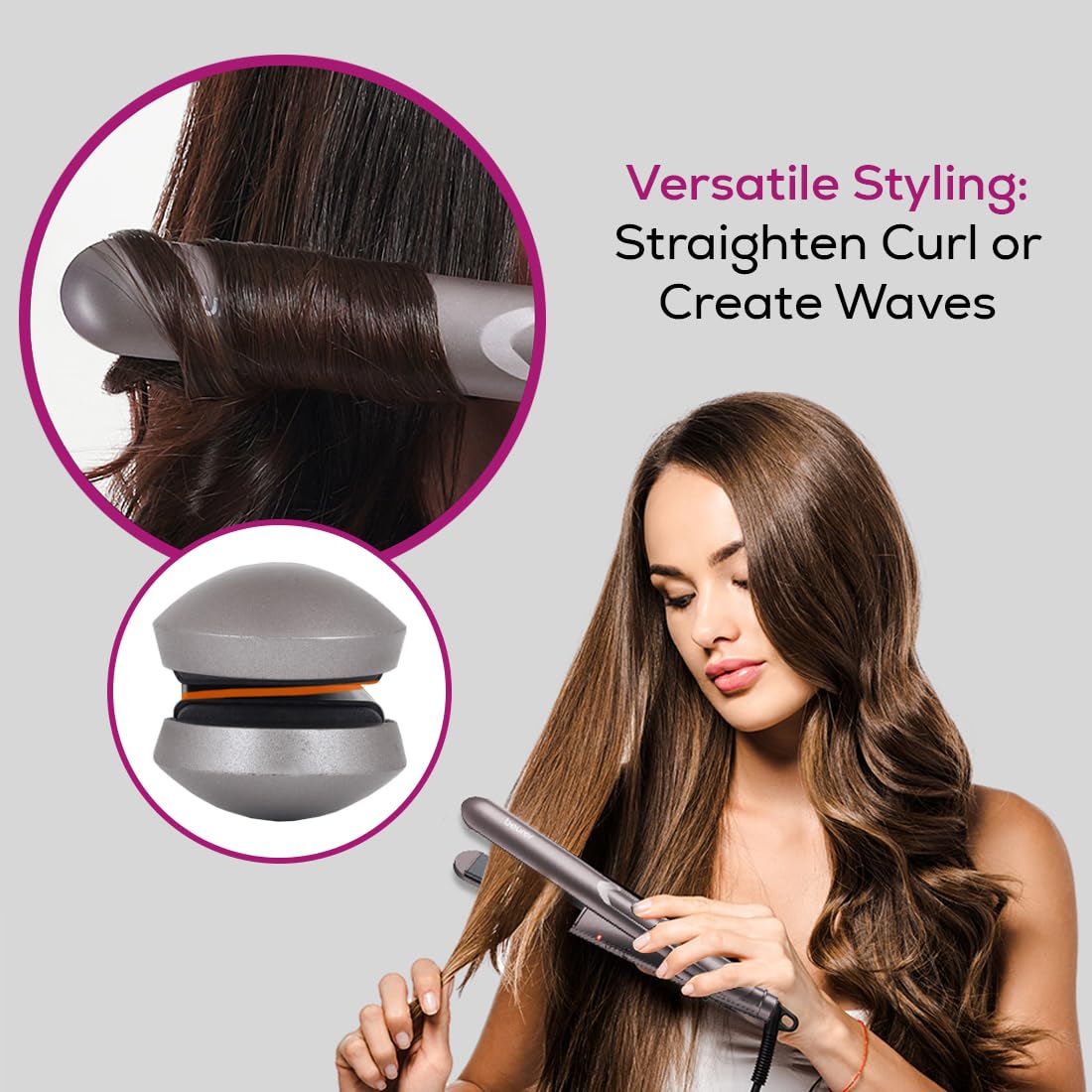 Beurer HS 15 Professional Ceramic Hair Straightener - Compact & Lightweight Flat Iron for All Hair Types (Grey) | Perfect for Travel, Home Use & Salon Styling
