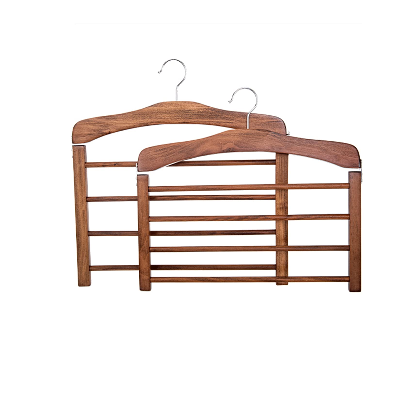 Wooden 4-Tier Pant Hanger - Space Saving Closet Organizer for Jeans, Pants, Scarves & Towels (2 Pack, Brown) - Perfect for Bedroom, Closet & Laundry Room Storage