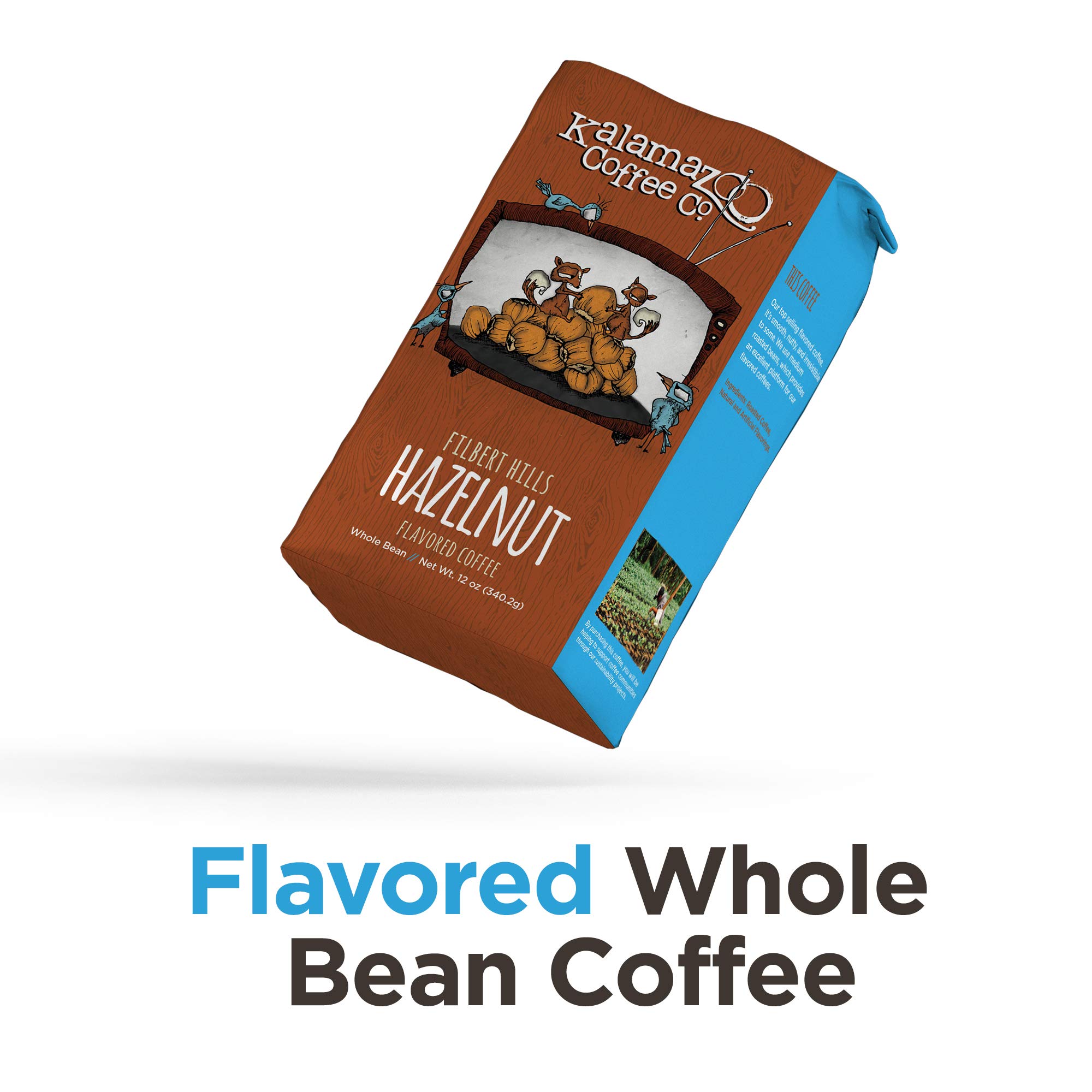 KALAMAZOO COFFEE COMPANY Hazelnut Whole Bean Coffee - Premium Filbert Hills Flavored Coffee | 12oz Bag (3 Pack) | Perfect for Home Brewing, Office Use & Gifts
