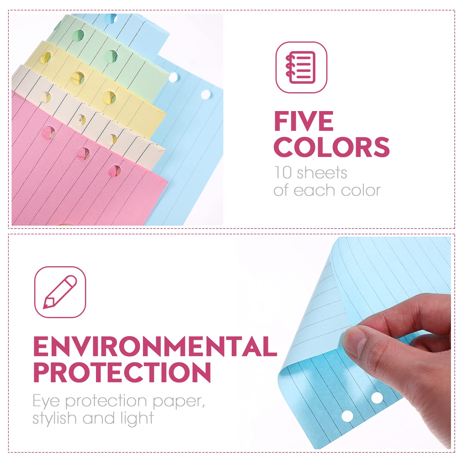 Alipis 50-Pack A5 Lined Paper Inserts for 6-Ring Binder - Loose Leaf Notebook Paper, Detachable Planner Fillers, Journal Refills - Perfect for School, Office, and Home Organization