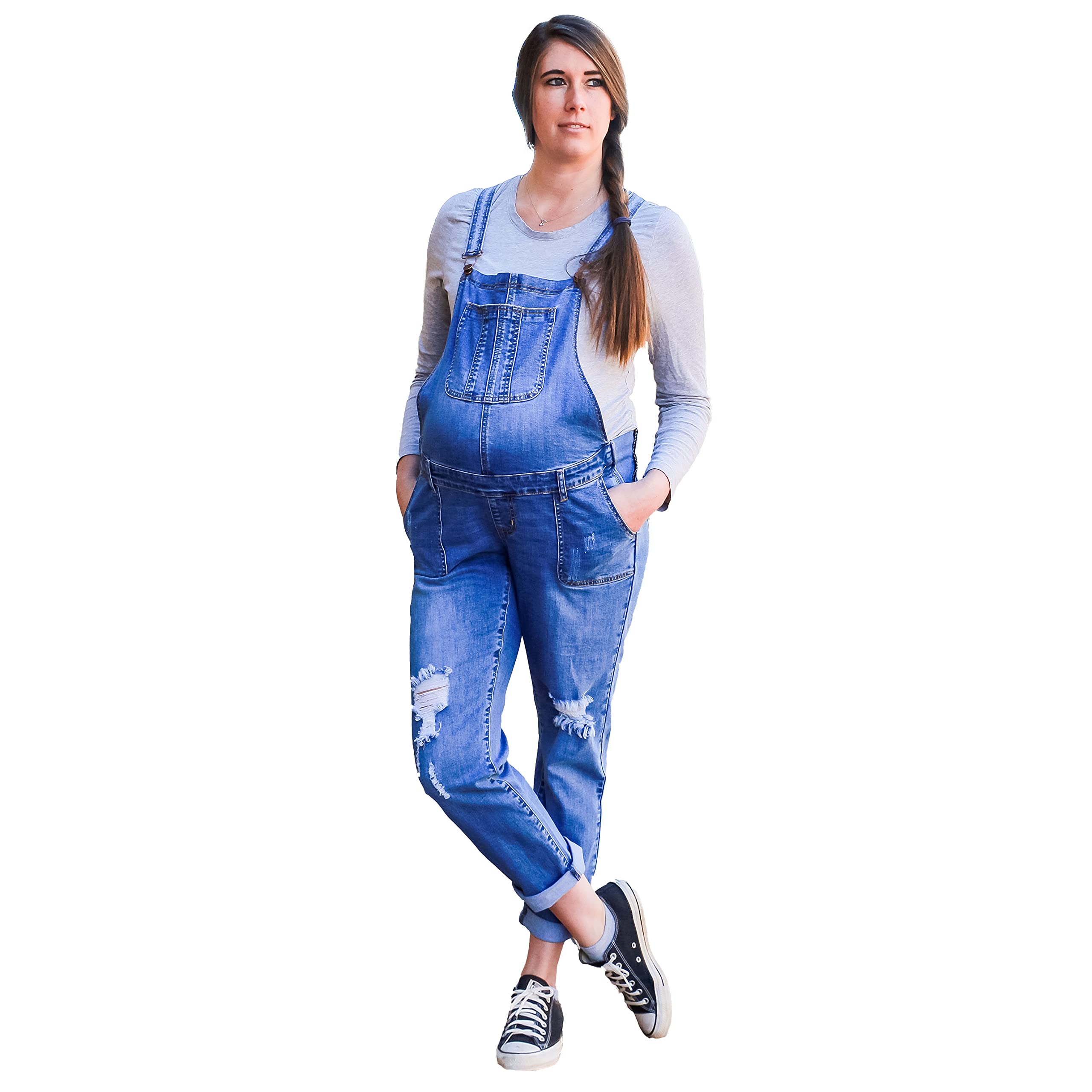 Mothera Maternity Overalls for Pregnant Women - Adjustable Denim Overalls with Zipper - Comfortable Pregnancy & Postpartum Clothing for Work, Casual & Nursing - Plus Size Options Available