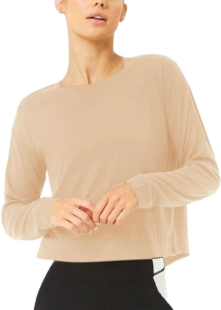 Bestisun Women's Long Sleeve Workout Shirts - Yoga & Dance Tops with Open Back Design - Breathable Athletic Clothes for Gym, Running & Fitness Training