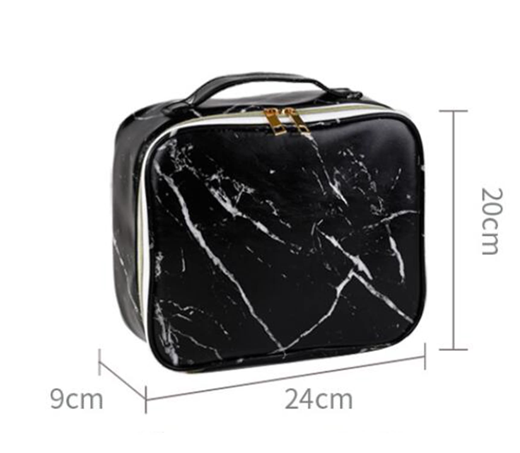 House of Quirk Portable Travel Makeup Bag for Women - Waterproof Cosmetic Organizer with Detachable Brush Pouch (Black Marble) | Perfect for Vacation, Gym & Daily Essentials Storage