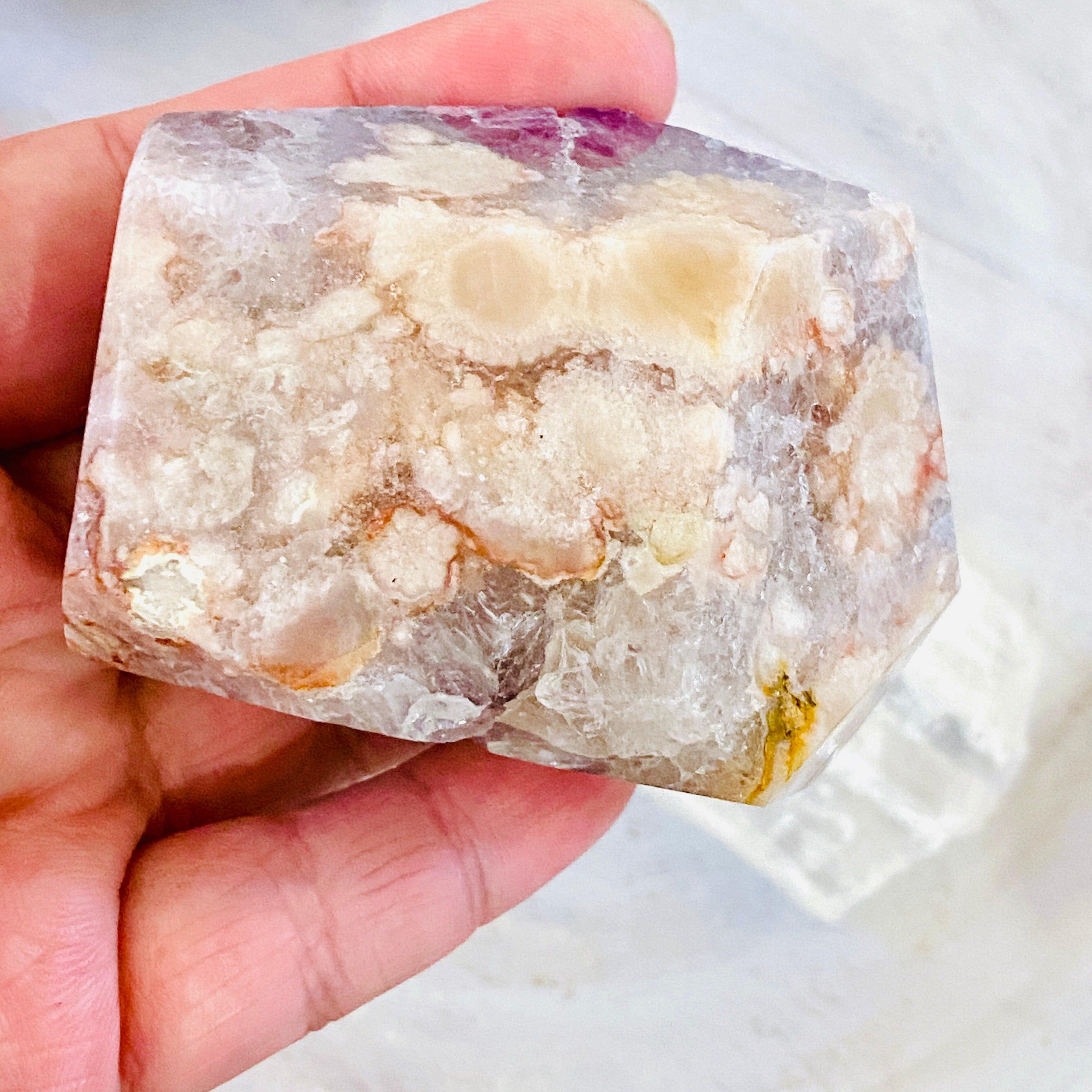 Natural Amethyst and Pink Flower Agate Freeform Slab - Healing Crystal for Meditation, Yoga & Home Decor | PAFF 04