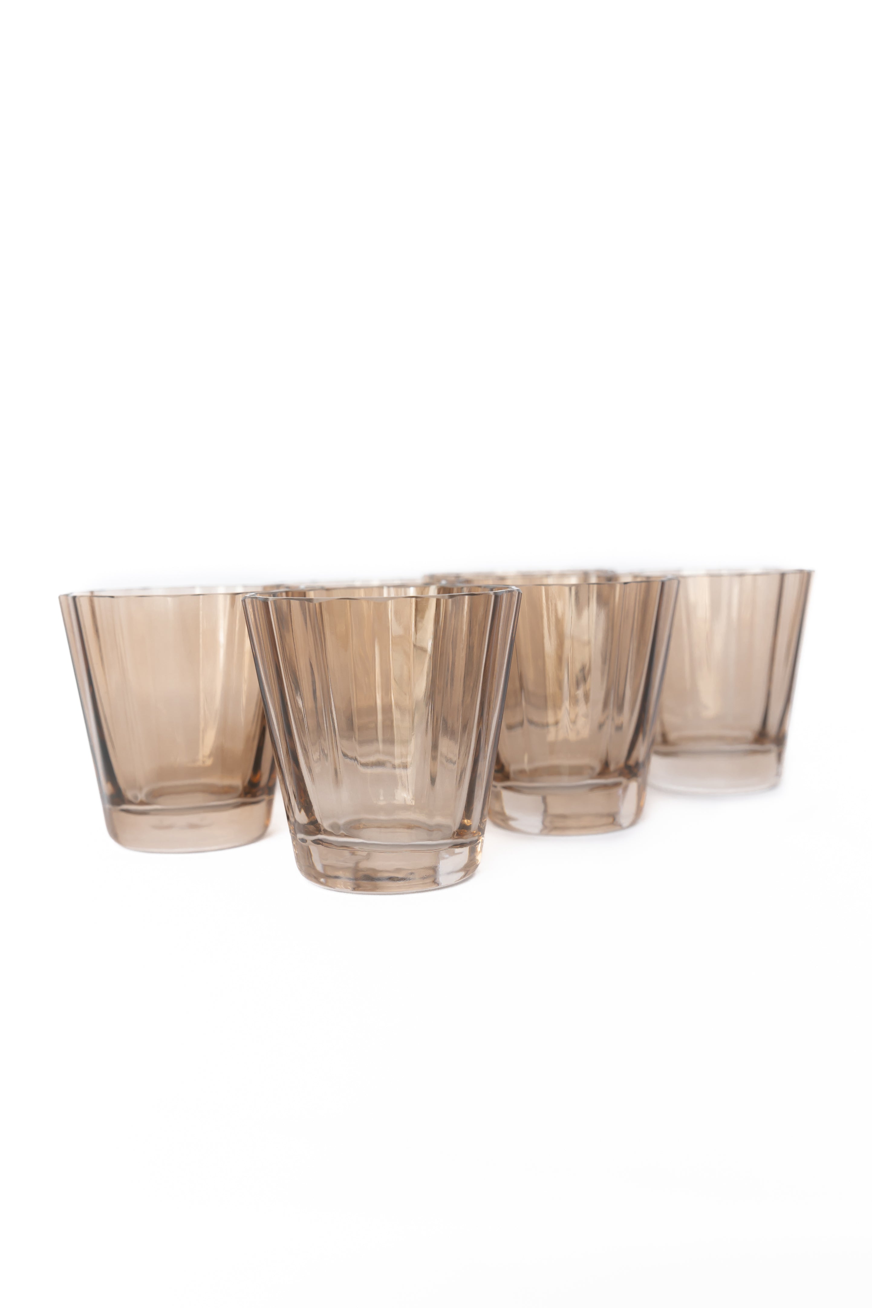 Estelle Colored Sunday Lowball Glasses - Set of 6 in Mocha Mousse (Amber Smoke) | Elegant Cocktail & Whiskey Drinking Glasses for Home Bar, Dinner Parties & Entertaining