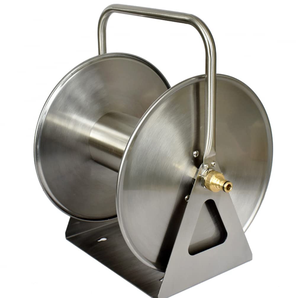 Zhouye Professional Stainless Steel Hose Reel Cart - Heavy Duty Portable Wall/Floor Mount Garden Hose Holder with Handle, Large Capacity & Space Saving Design - Perfect for Lawn Care, Car Washing & Outdoor Watering