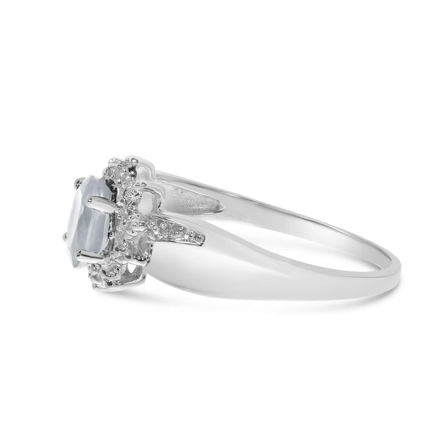 14K White Gold Oval White Topaz and Diamond Engagement Ring for Women - Size 5 - Perfect for Wedding, Proposal & Anniversary Gifts