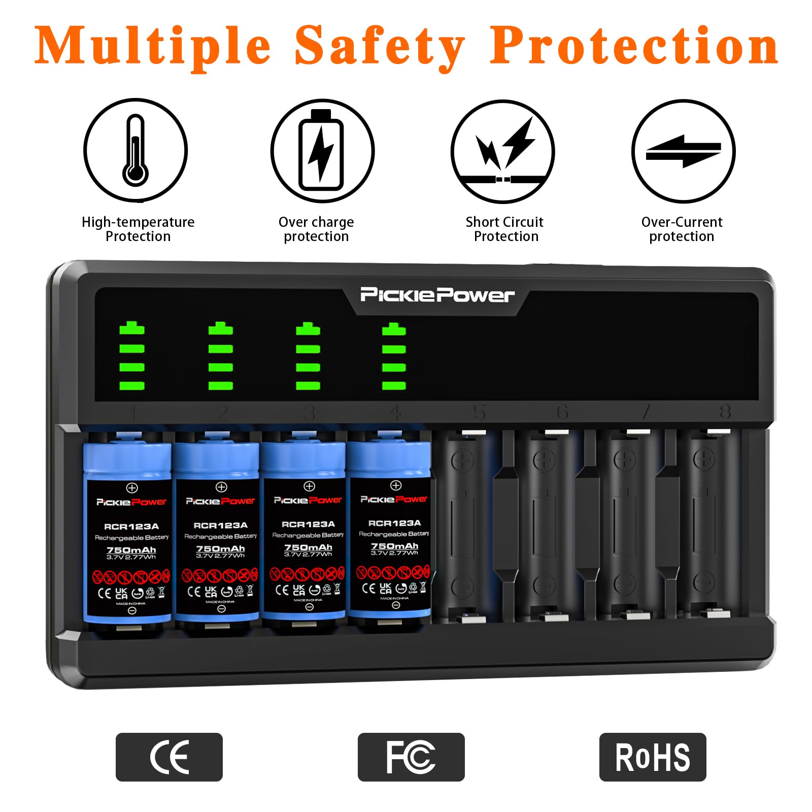 Arlo Battery Charger for 123A Rechargeable Batteries - 8 Bay LED Display Charger Compatible with Arlo VMC3030 VMK3200 VMS3330 3430 3530 Cameras (Batteries Not Included) - Perfect for Home Security Camera System Charging