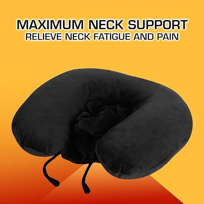 LOTA Travel Neck Pillow with Hood & Air Cushion - Comfortable Airplane Pillow for Neck Support & Pain Relief - Perfect for Long Flights, Train Rides, Road Trips and Office Naps