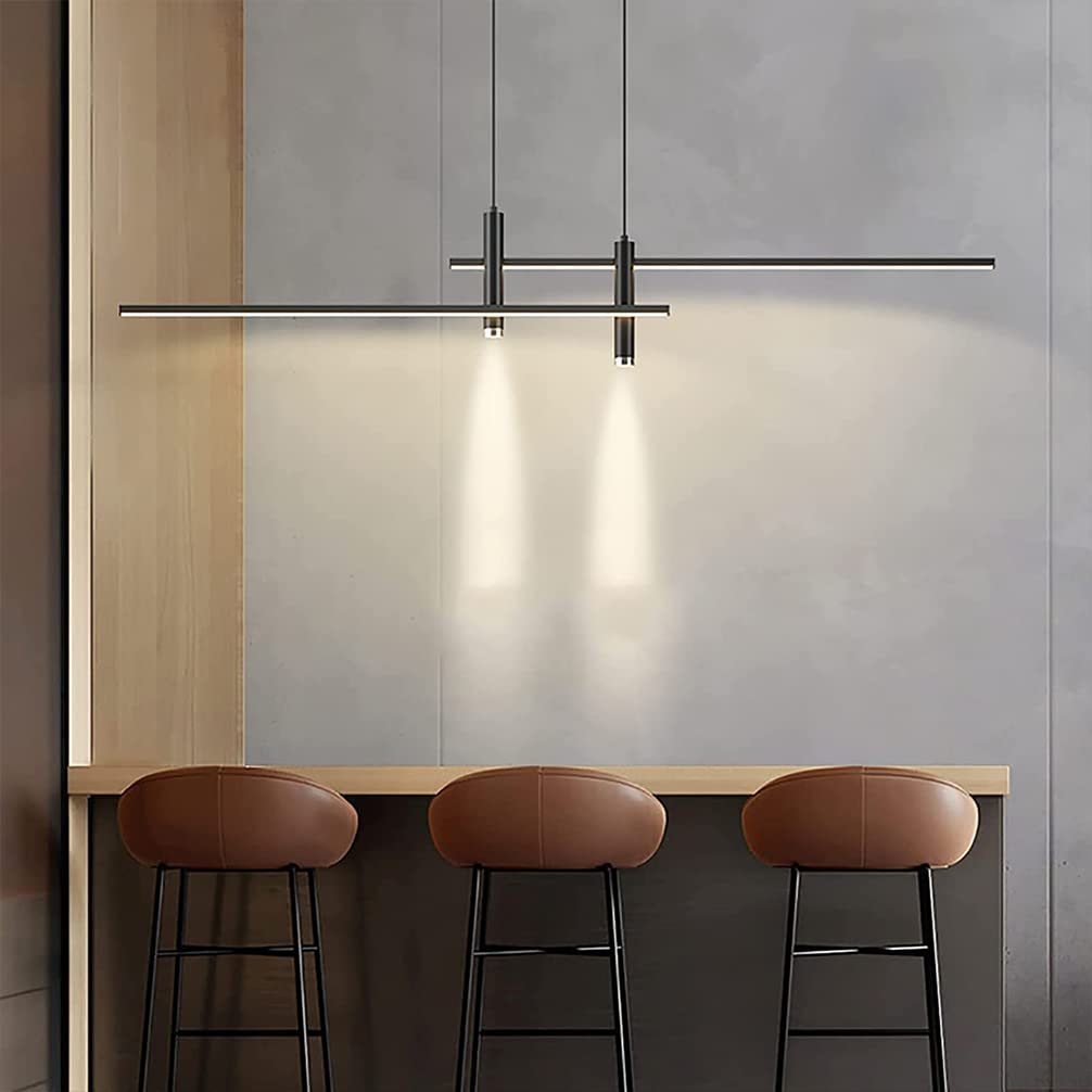 Modern Black LED Pendant Lamp - Dimmable Hanging Light with Remote Control & Adjustable Height for Dining Room, Kitchen Island, Breakfast Nook & Home Decor