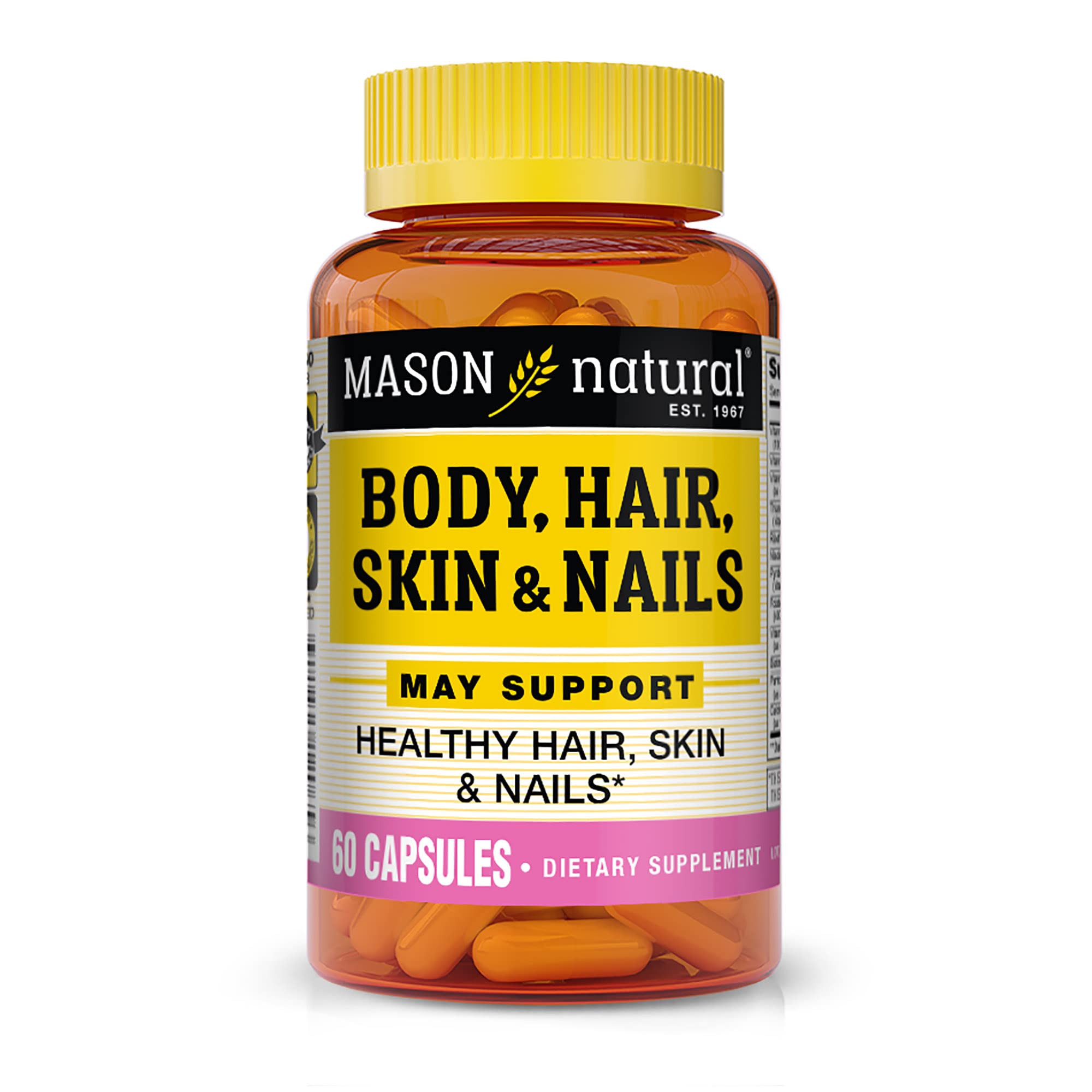 Mason Natural Body Hair Skin & Nails Supplement - 120 Capsules (2 Pack) | Biotin Collagen & Vitamins for Healthy Hair Growth, Strong Nails & Glowing Skin | Daily Beauty Support for Women & Men