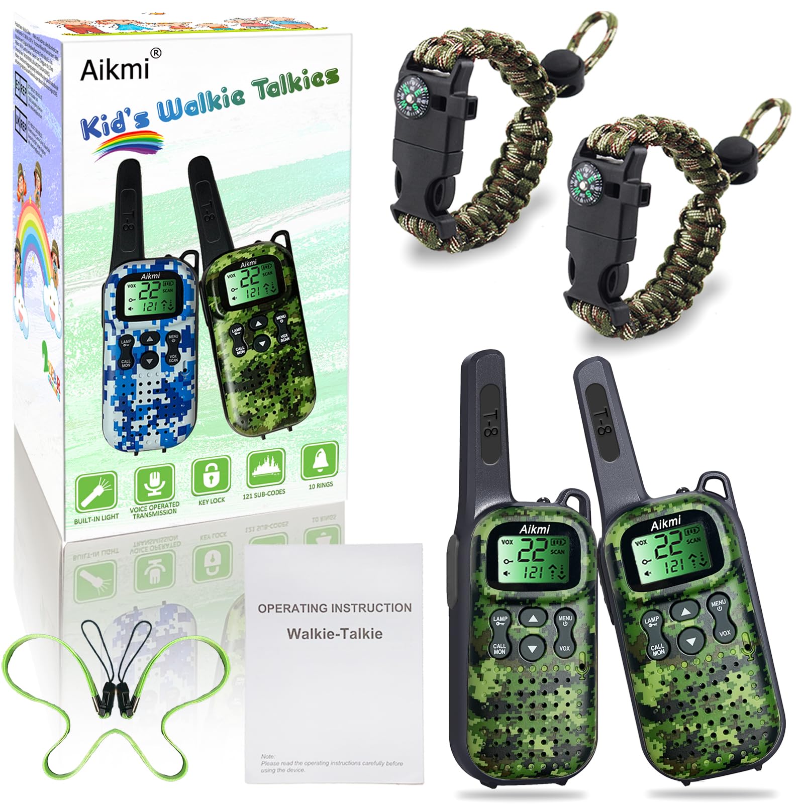 Kids Walkie Talkies for Boys Age 6-8 - Outdoor Pretend Play Toy Set for Police, Military & Spy Adventures - Durable Camping Gear for Birthday Gifts & Christmas Presents (Green) - Perfect for Backyard Exploration, Camping Trips & Adventure Playdates