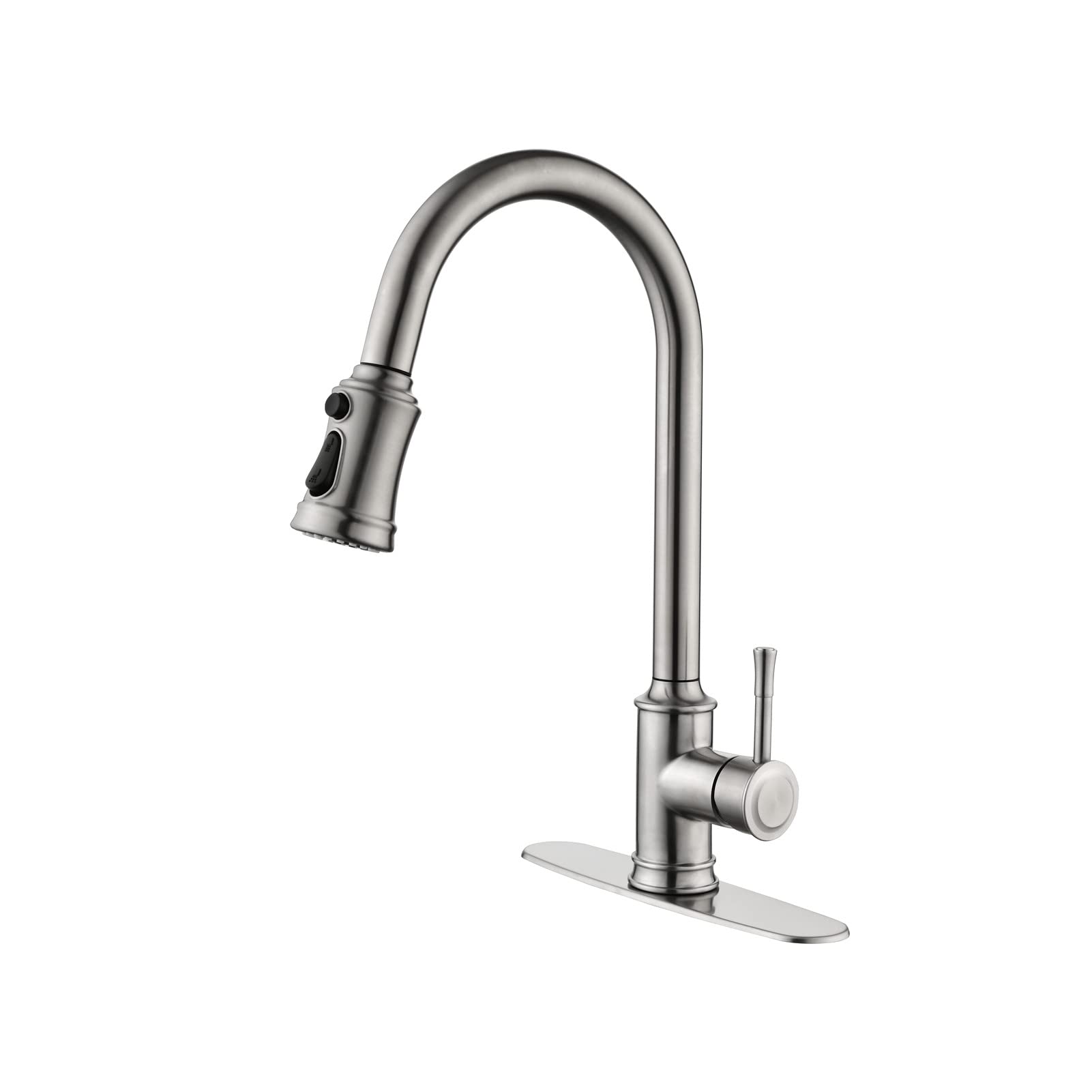 Stainless Steel Single Handle High Arc Pull Out Kitchen Faucet with 3 Spray Modes - Brushed Nickel Finish for Sink, Deck Mount Single Hole Installation - Perfect for Modern Kitchens & Bathrooms