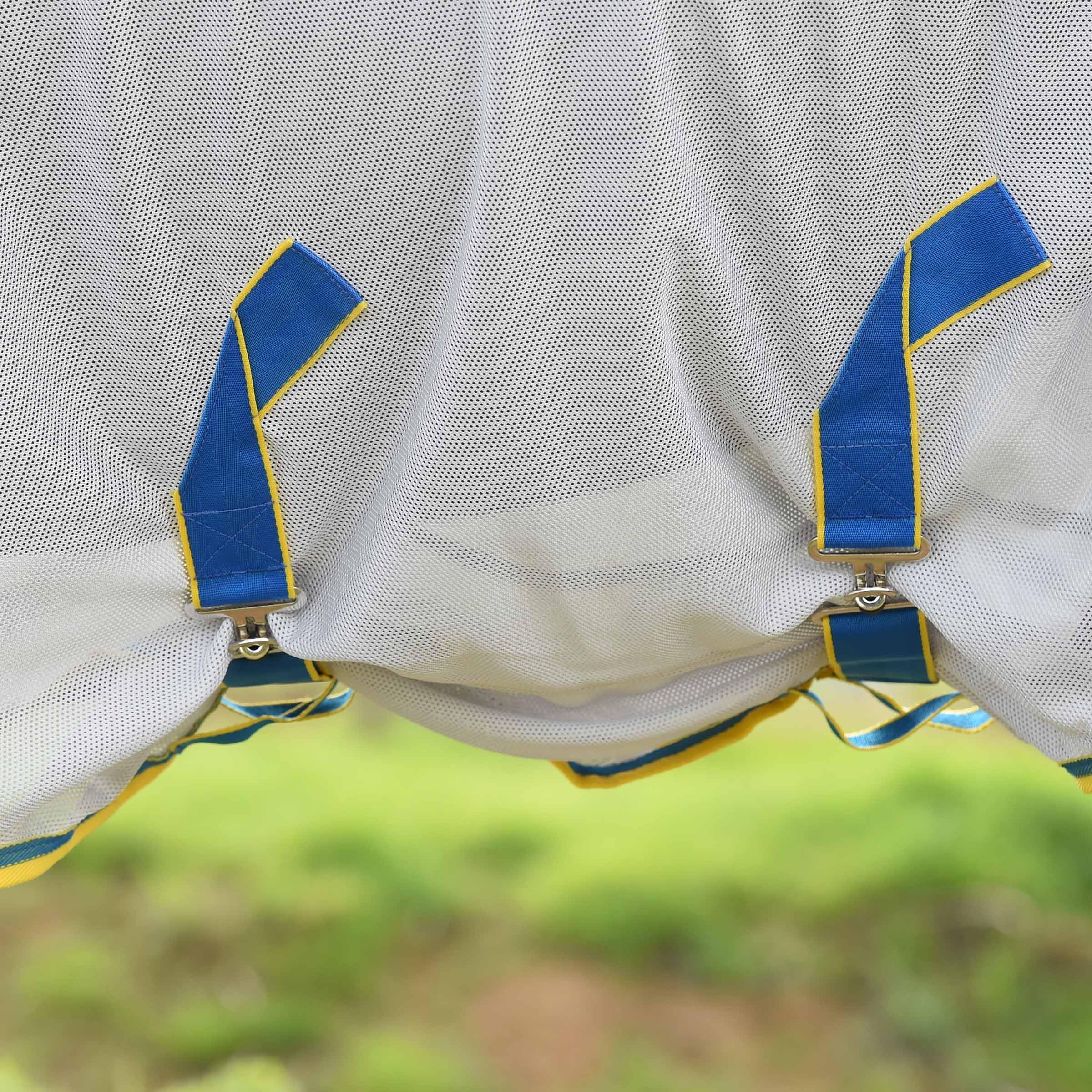 WeatherBeeta ComFiTec Zephyr Plus Mesh Horse Blanket - Breathable Silver/Blue/Lemon Combo Neck Cover 72